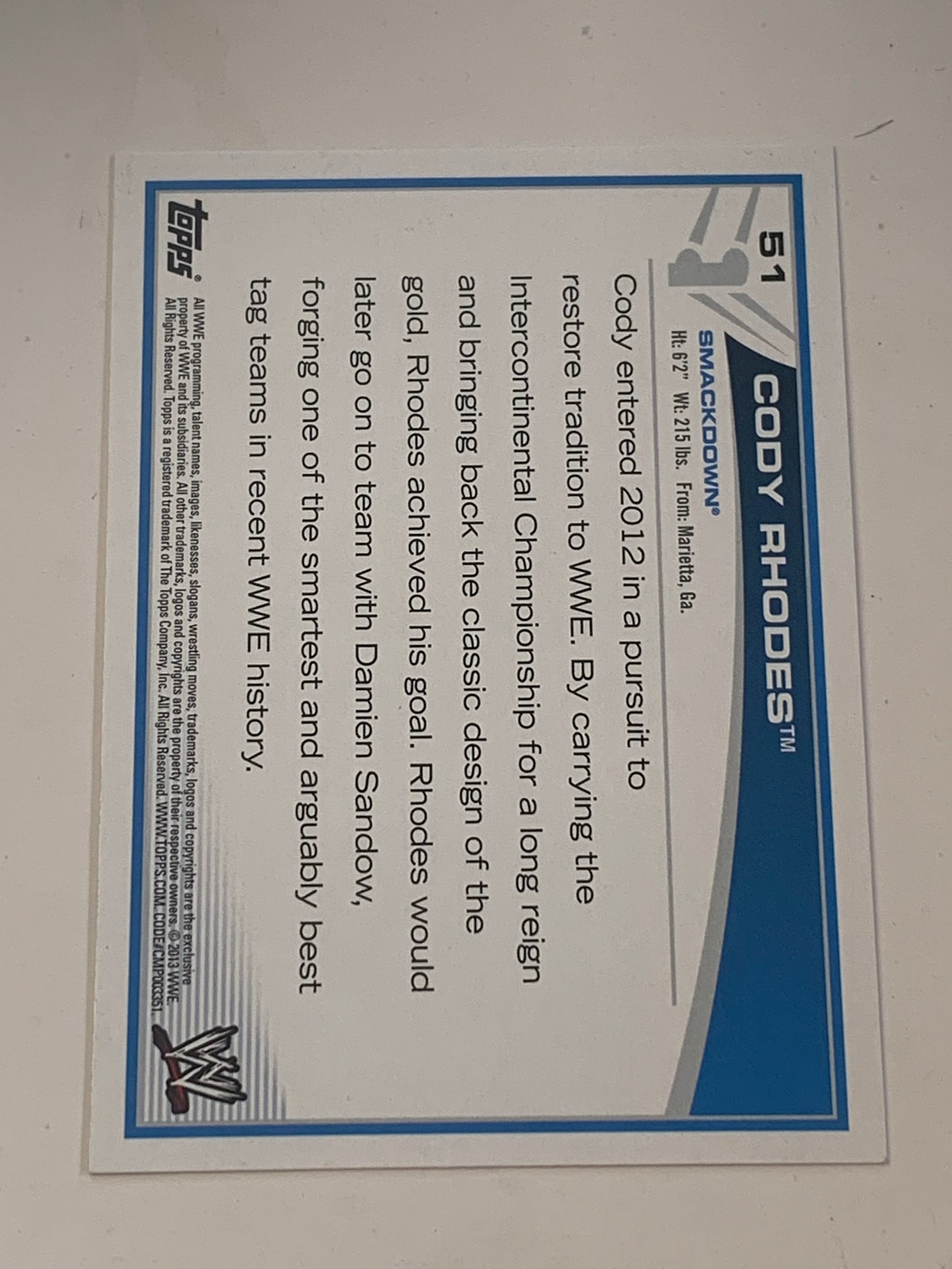 Cody Rhodes 2013 WWE Topps Card