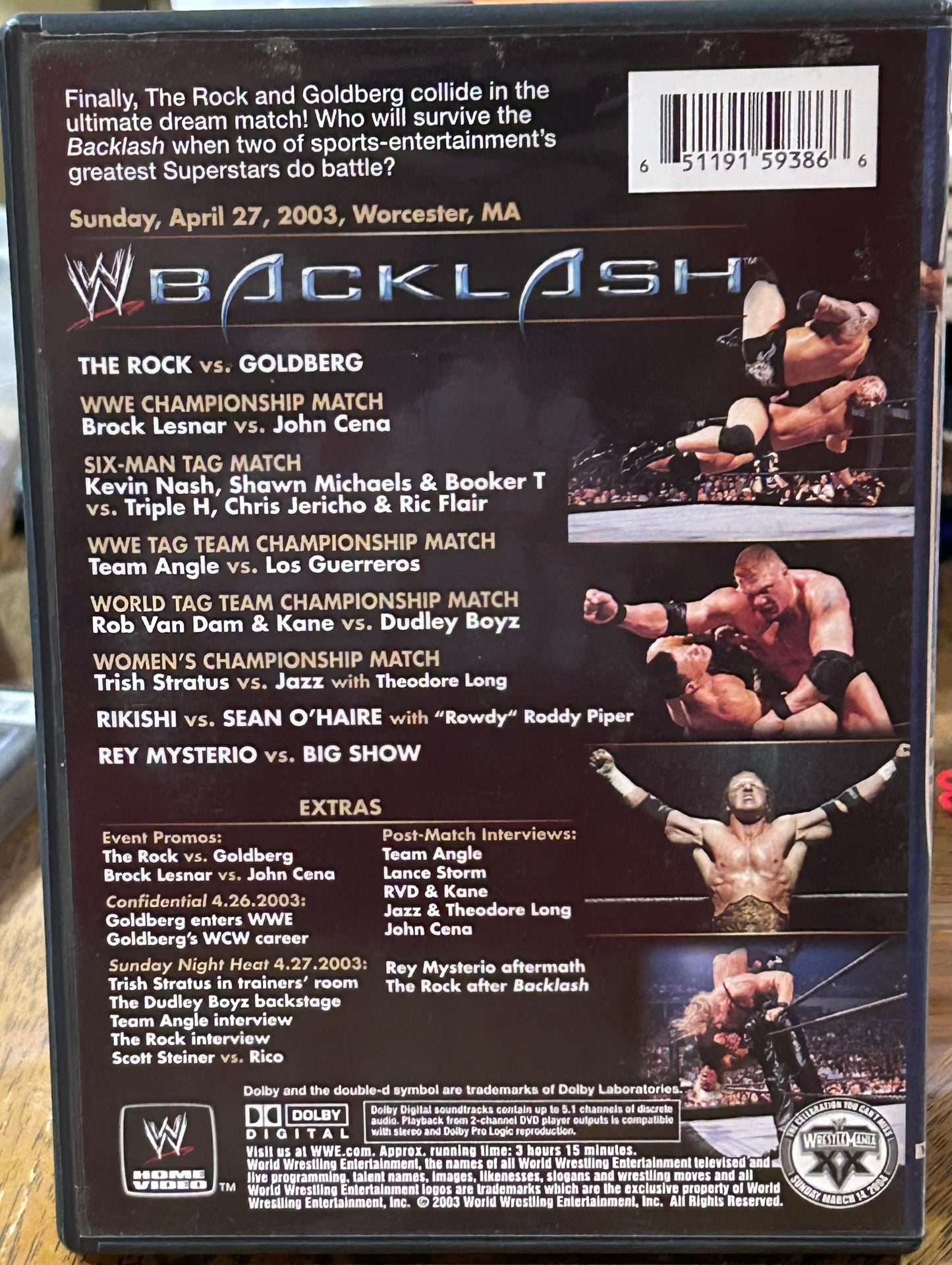 * WWE Backlash 2003 DVD (The Rock, Goldberg, Brock, Dudley Boyz & so much more)
