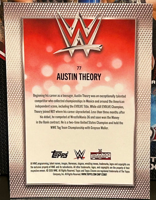 + Austin Theory 2026 WWE Topps Chrome Diamond Plate REFRACTOR Card