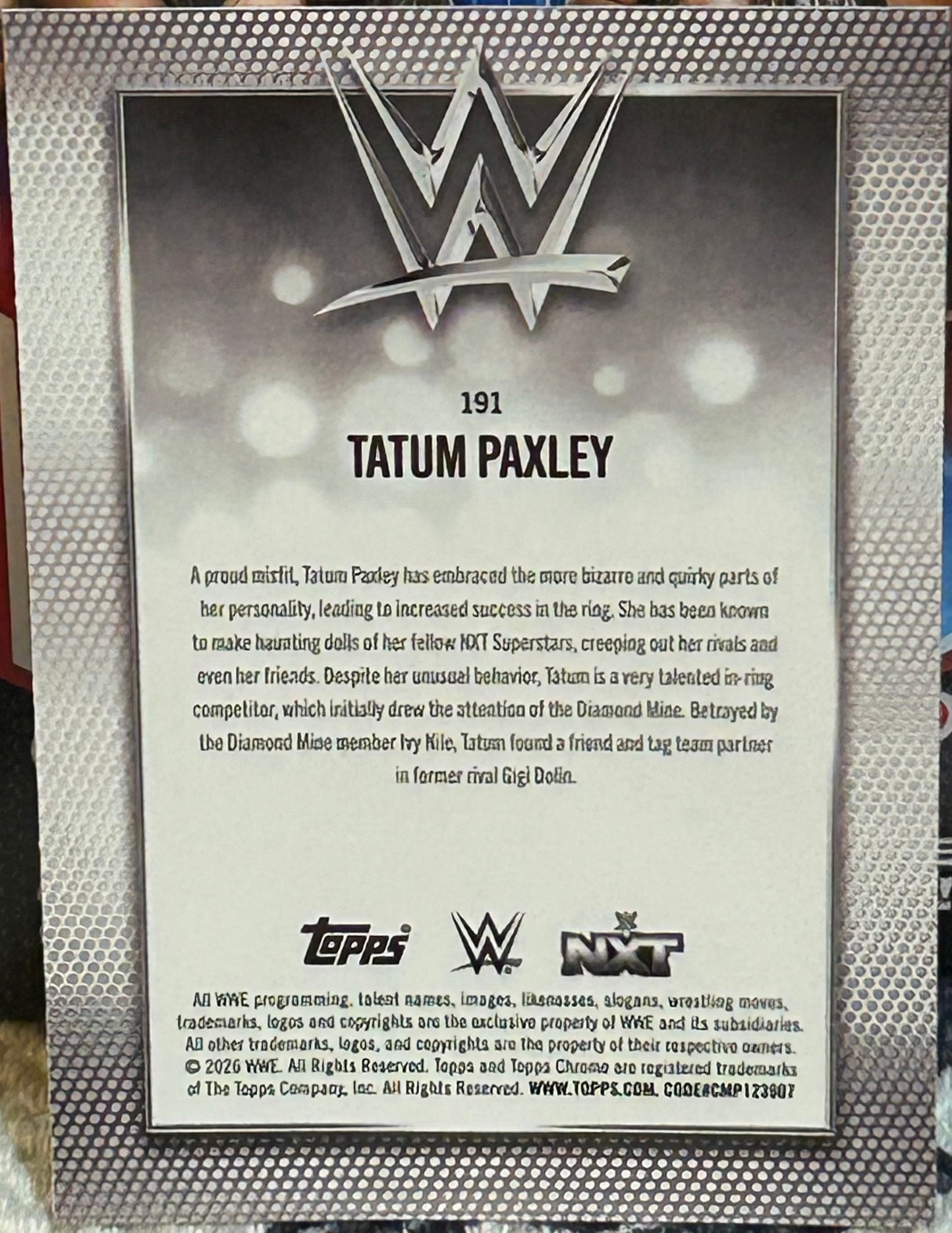 + Tatum Paxley 2026 WWE Topps Chrome Card