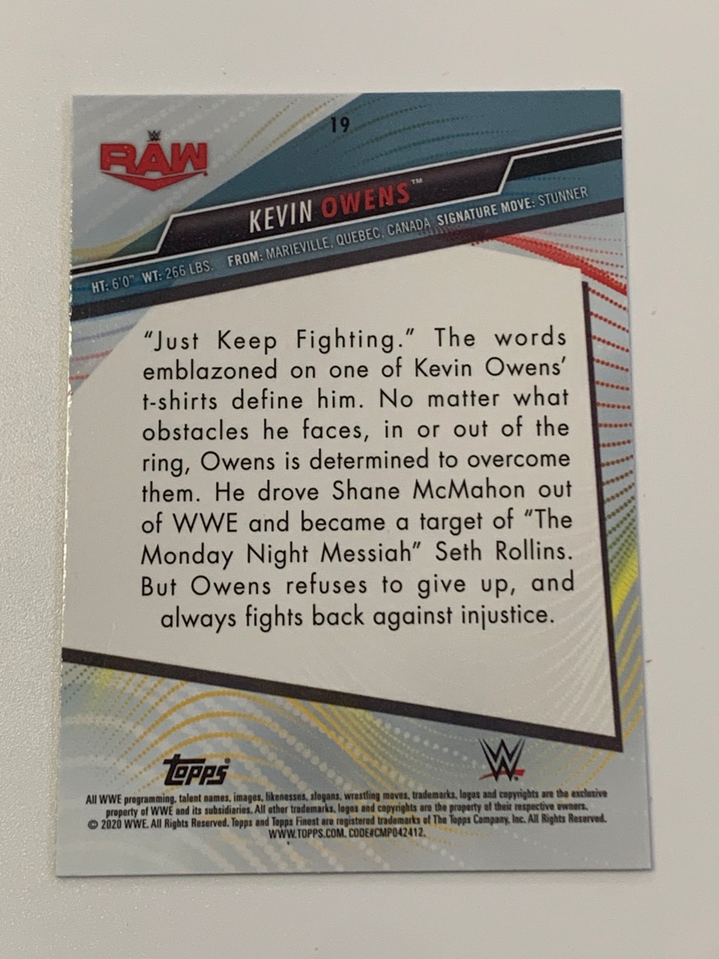 Kevin Owens 2020 WWE Topps Finest Card