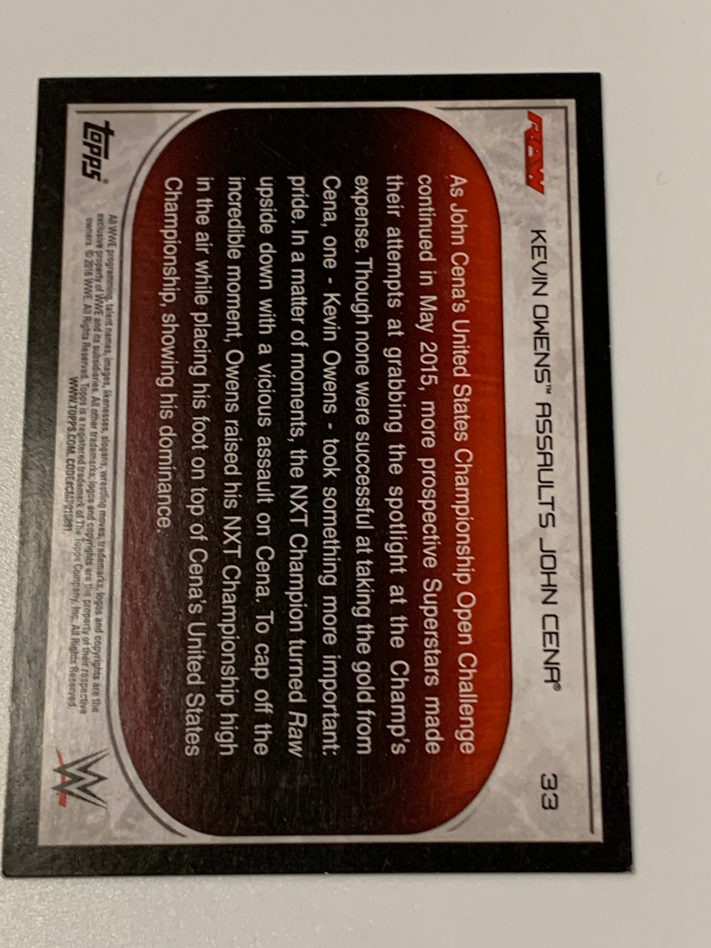 Kevin Owens and John Cena 2016 WWE Topps Bronze Parallel