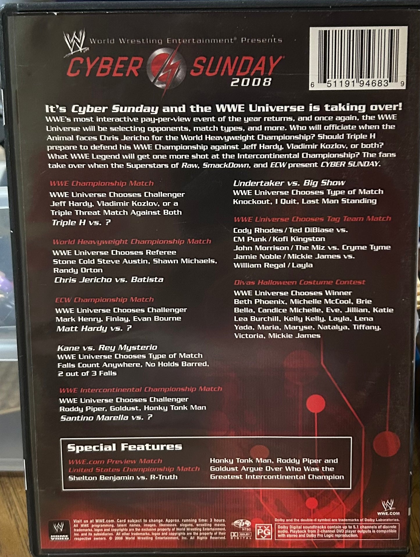 WWE “Cyber Sunday 2008” DVD (CM Punk, Triple H, Jericho)