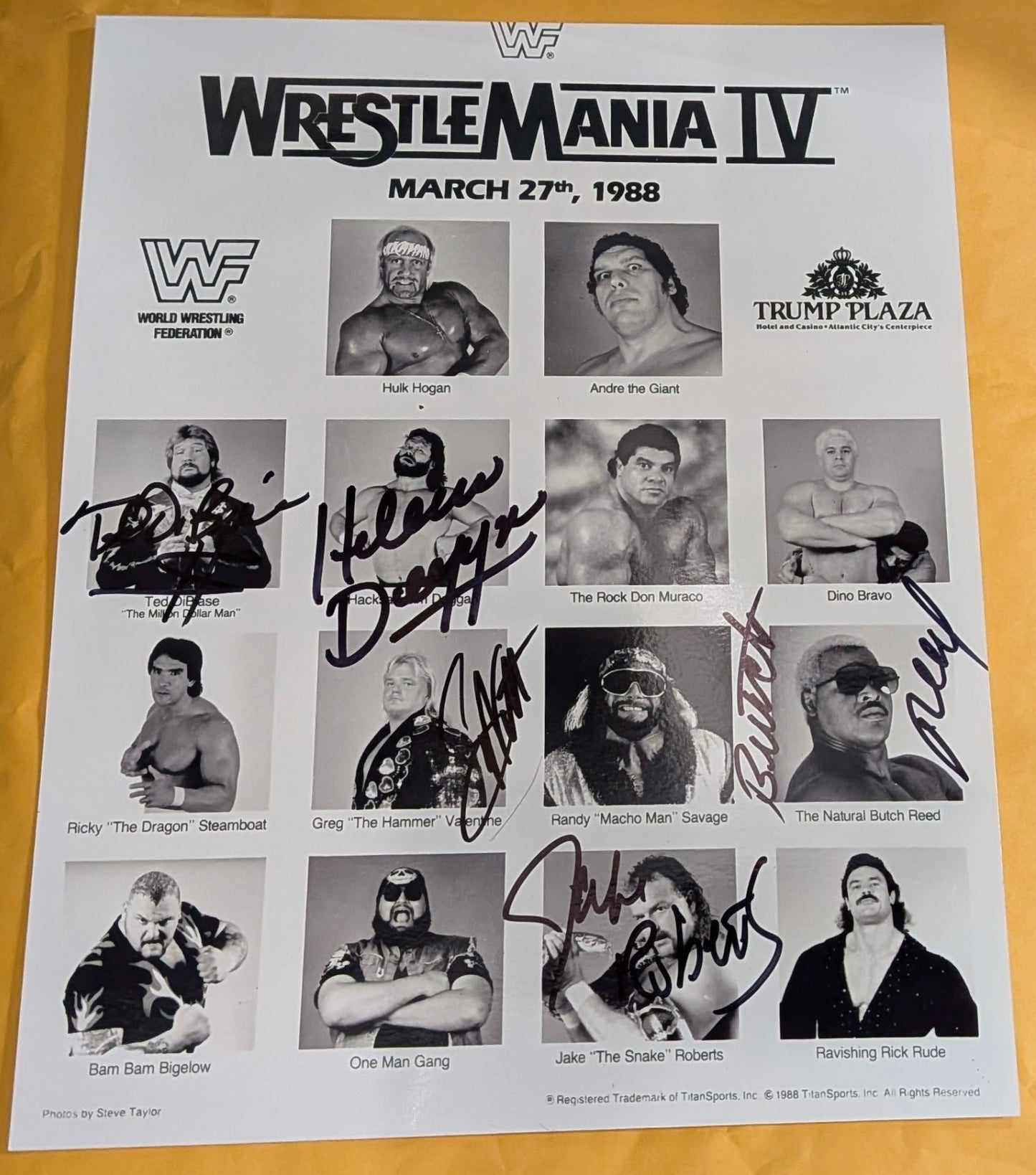 SIGNED WWE Wrestlemania 4 8x10 Photo (5 Signatures) Comes w/COA