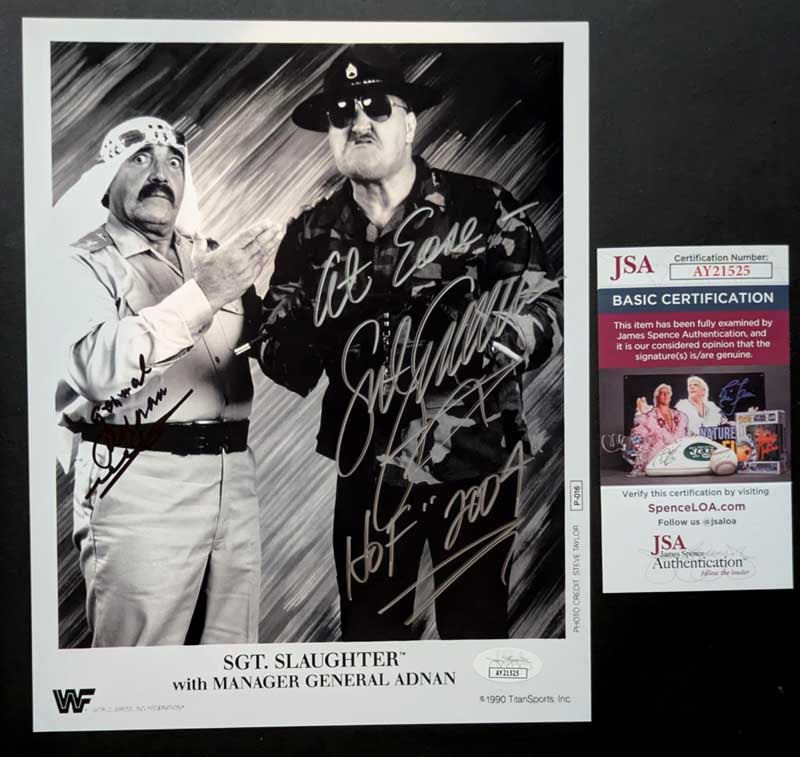 Sgt Slaughter & General Adnan Dual Signed Photo JSA COA