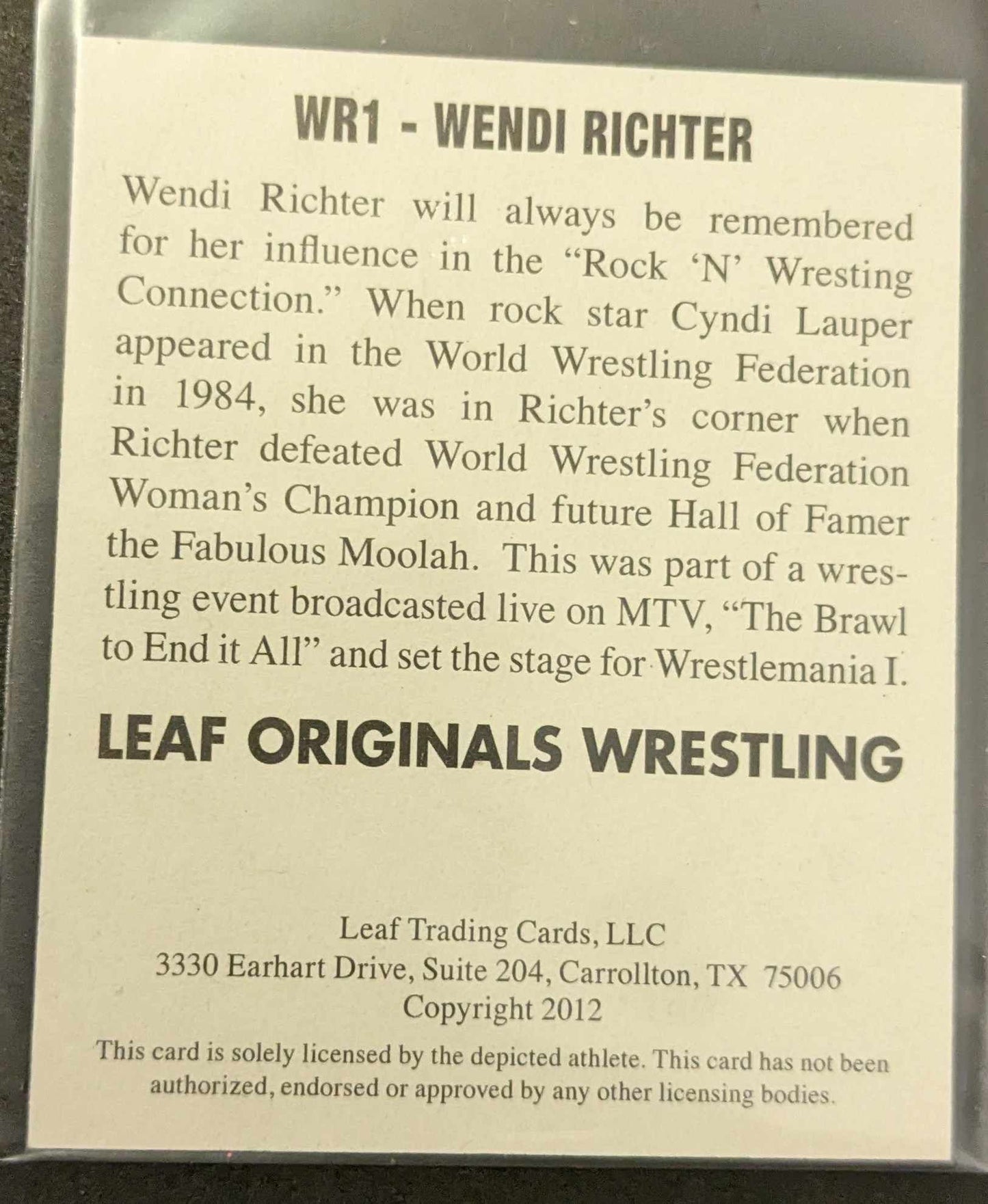 Wendi Richter Leaf Original Wrestling 2012 Signed Card