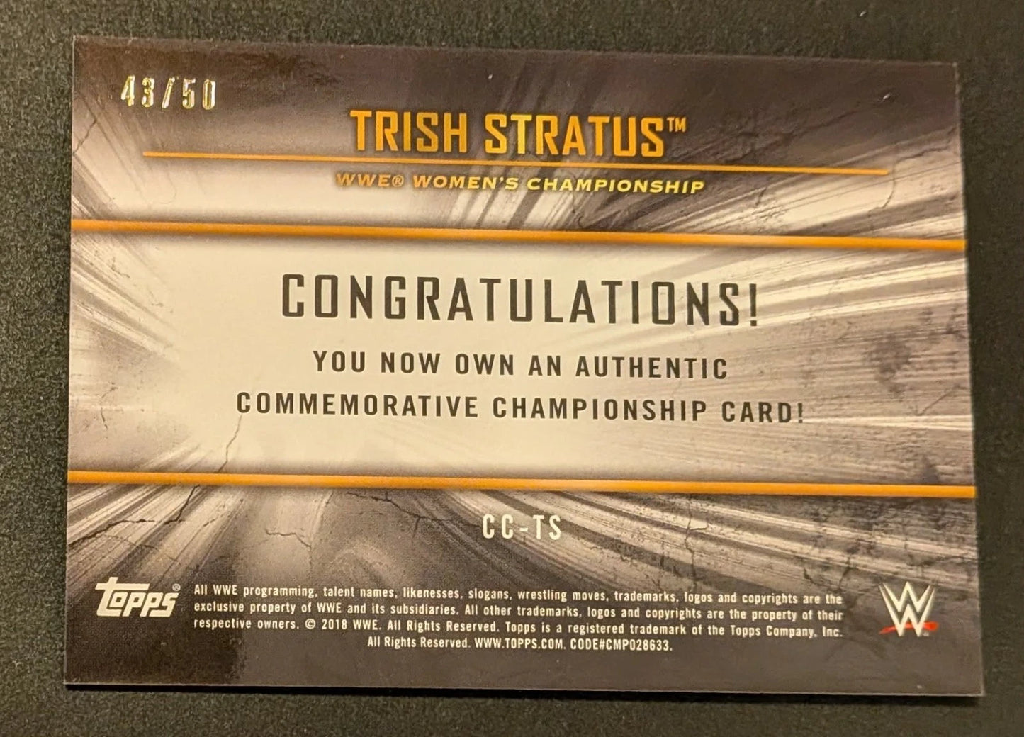 Trish Stratus 2018 Topps Commemorative Womens's Championship Plate Silver #/50 Tough To Find