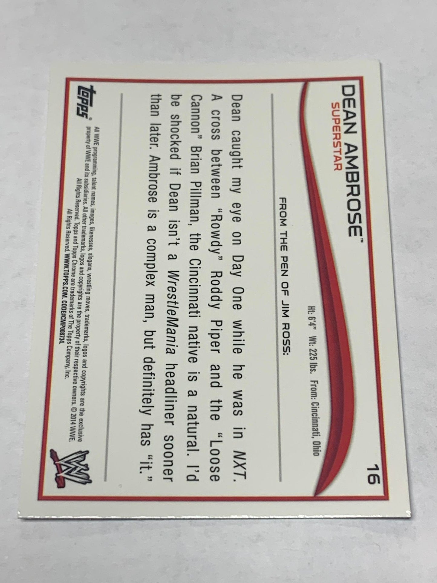 Dean Ambrose aka Jon Moxley 2014 WWE Topps Chrome