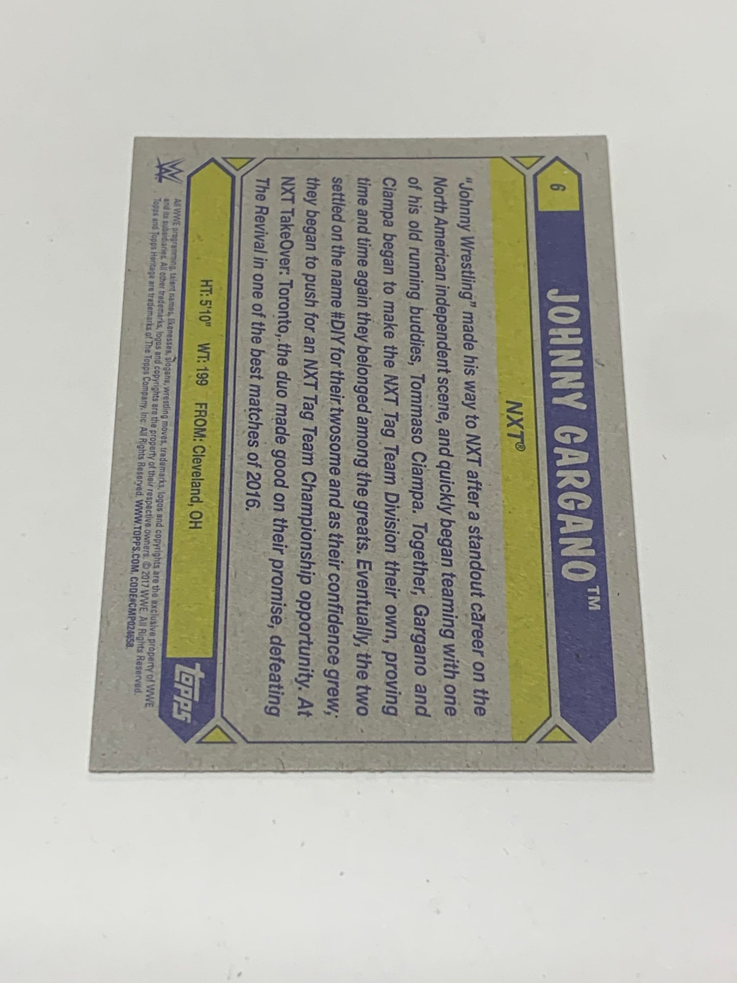 Johnny Gargano 2017 WWE Topps Future Stars RC #6