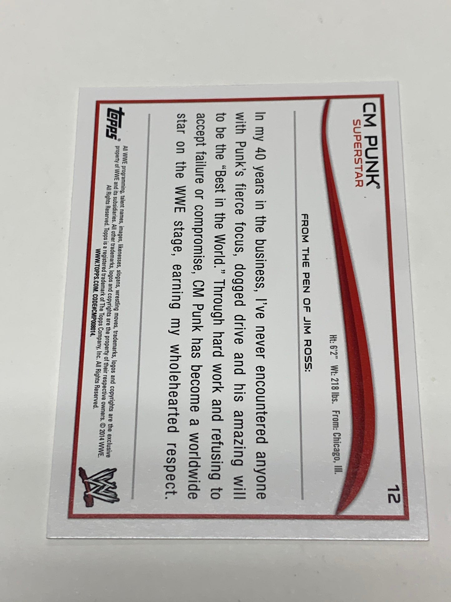 CM Punk 2014 WWE Topps Card #12