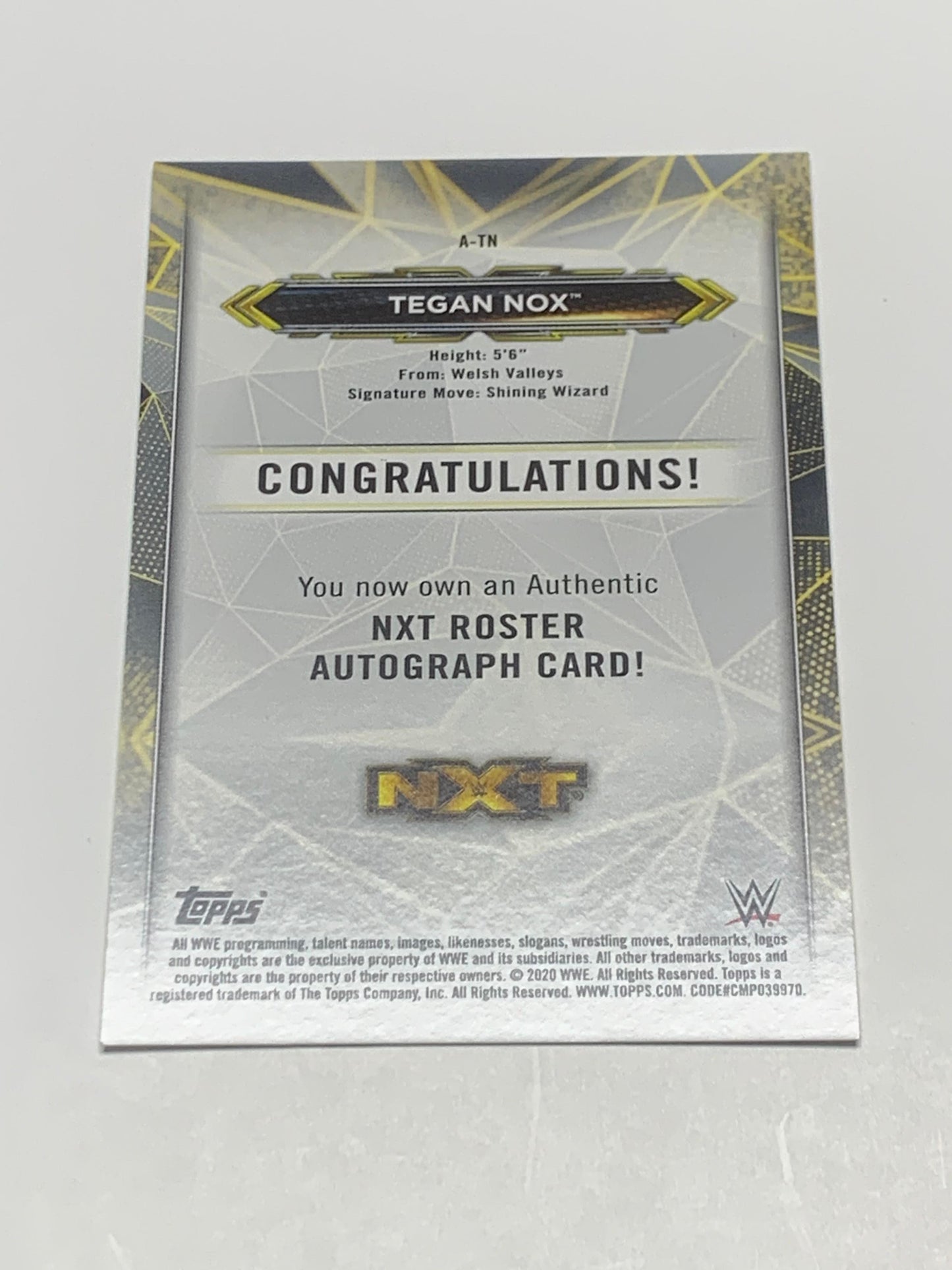 Tegan Nox 2020 WWE NXT Topps Autographed ROOKIE Card #A-TN