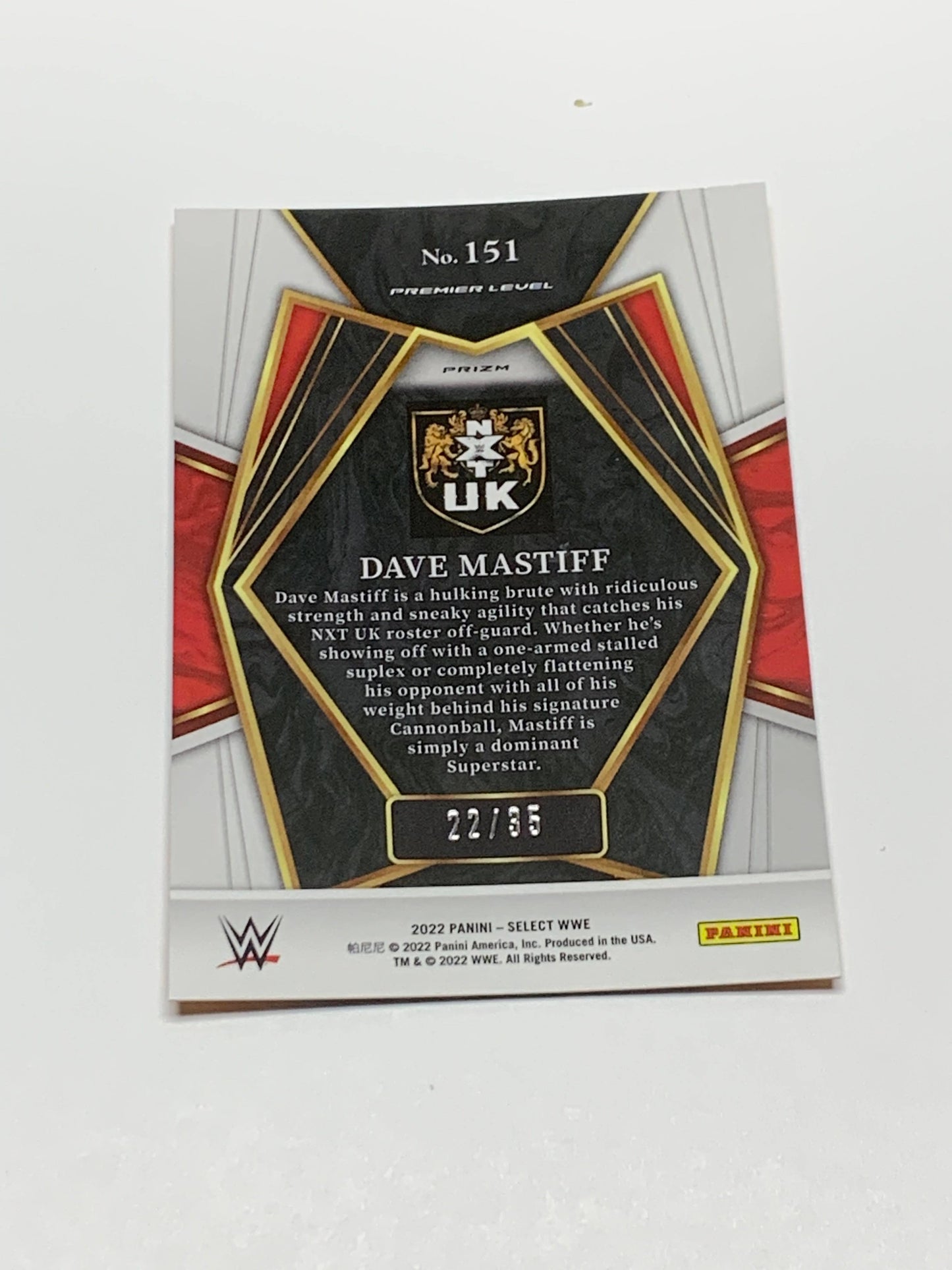 Dave Mastiff 2022 WWE Panini Select Premiere Level Orange Prizm #/35