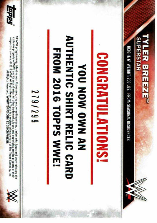 Tyler Breeze Topps WWE 2016 Shirt Relic #279/299