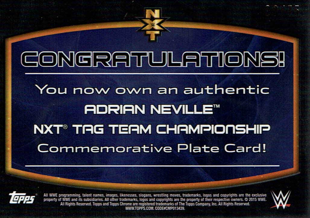 2015 WWE Adrian Neville Topps Chrome PULSAR Belt Plate NXT Tag Relic #/75