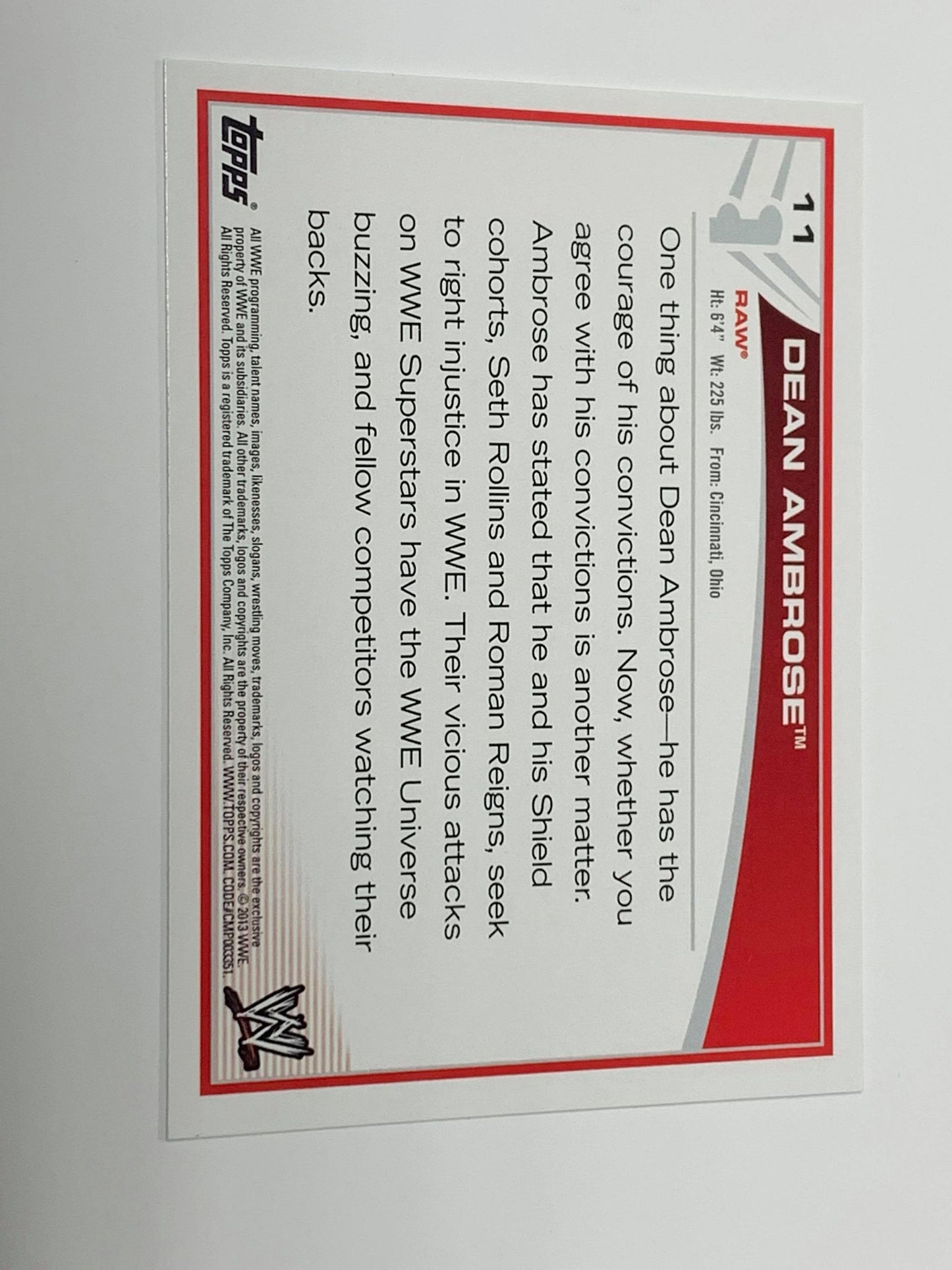 Dean Ambrose WWE 2013 Topps ROOKIE Card #11