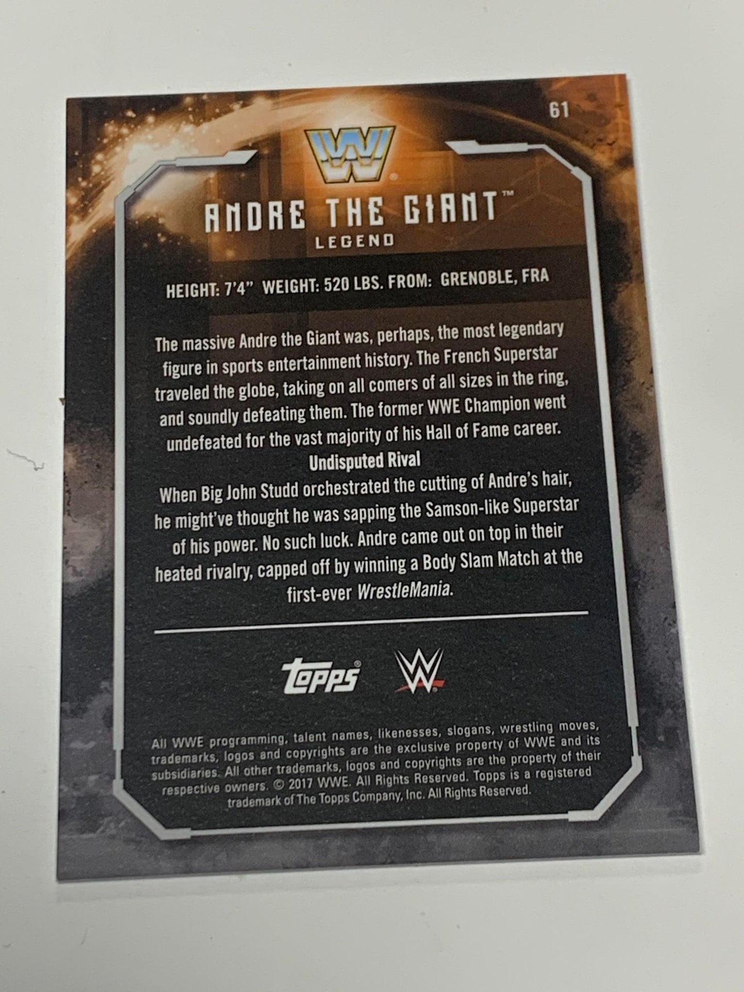 Andre The Giant 2017 WWE Topps Undisputed Legends Card #61