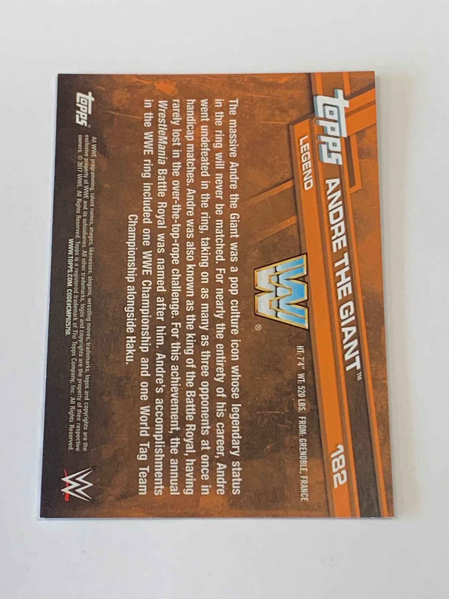 Andre The Giant 2017 WWE Topps Card #182