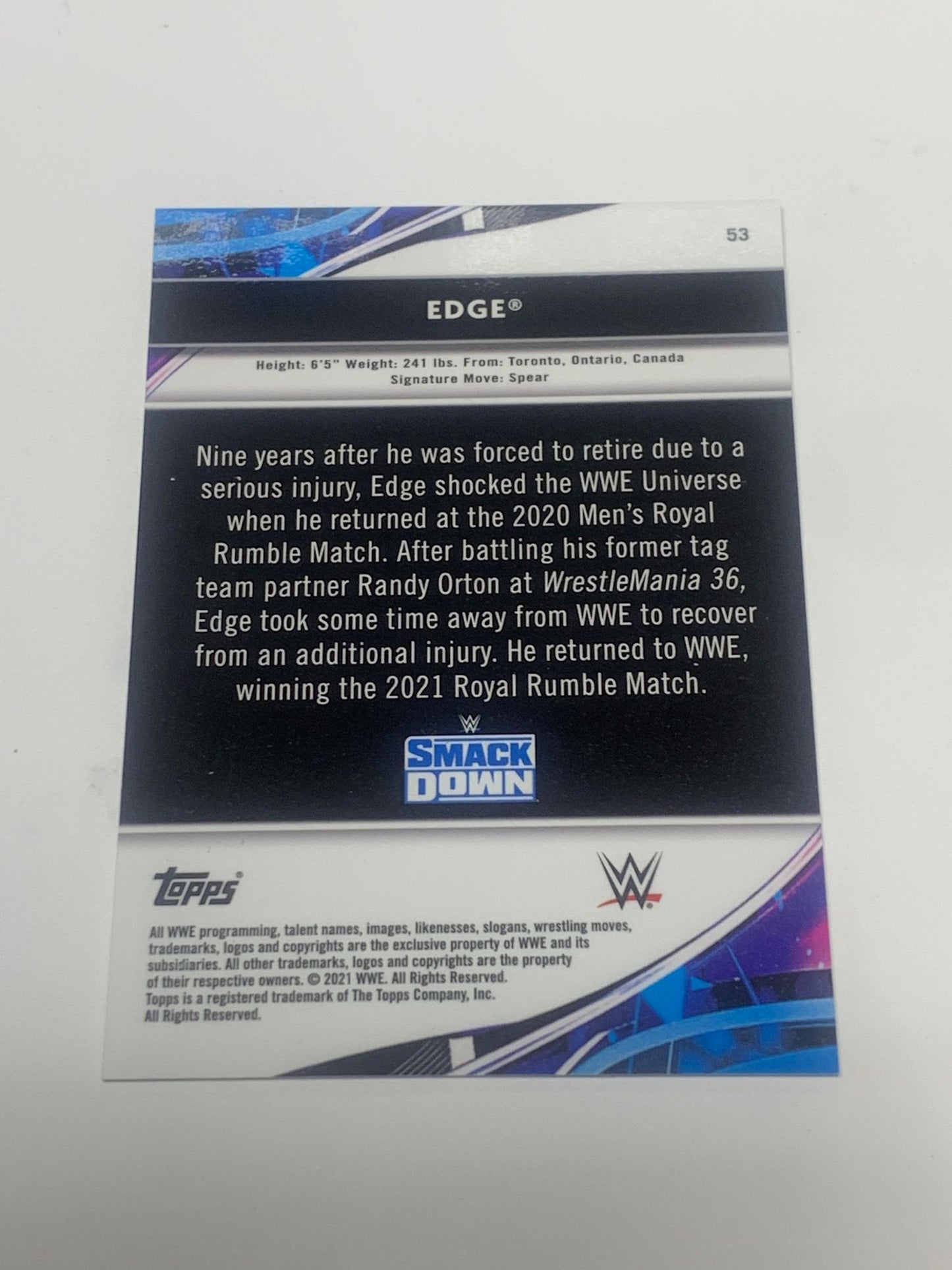 Edge 2021 WWE Topps Finest BLUE REFRACTOR #/150