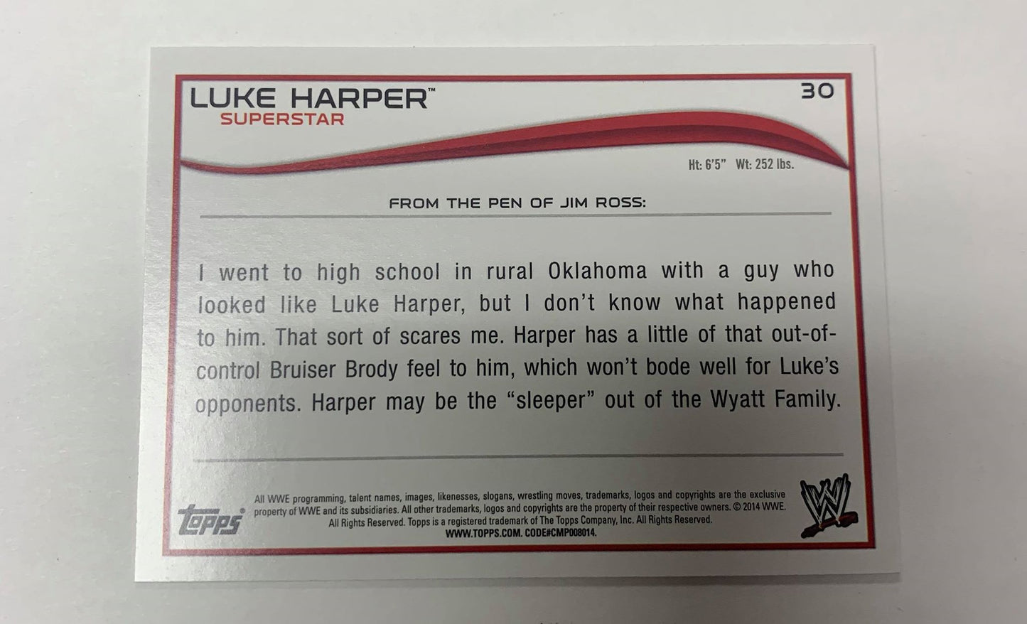 Luke Harper aka Brodie Lee 2014 Topps ROOKIE Card #30