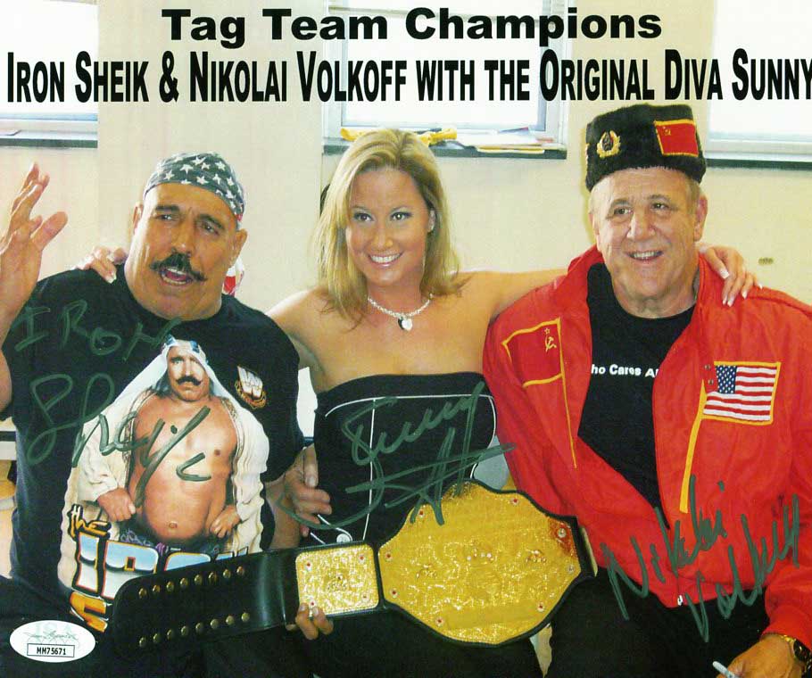Iron Sheik, Sunny, Nikolai Volkoff Triple Signed Photo JSA COA The