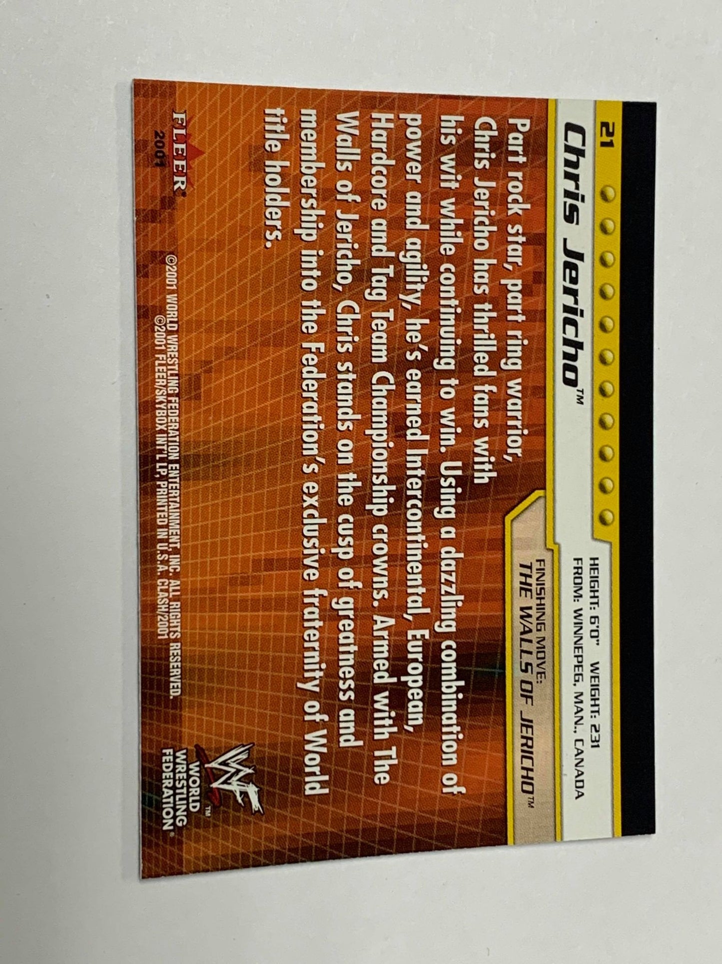 Chris Jericho WWE 2001 Fleer Championship Clash