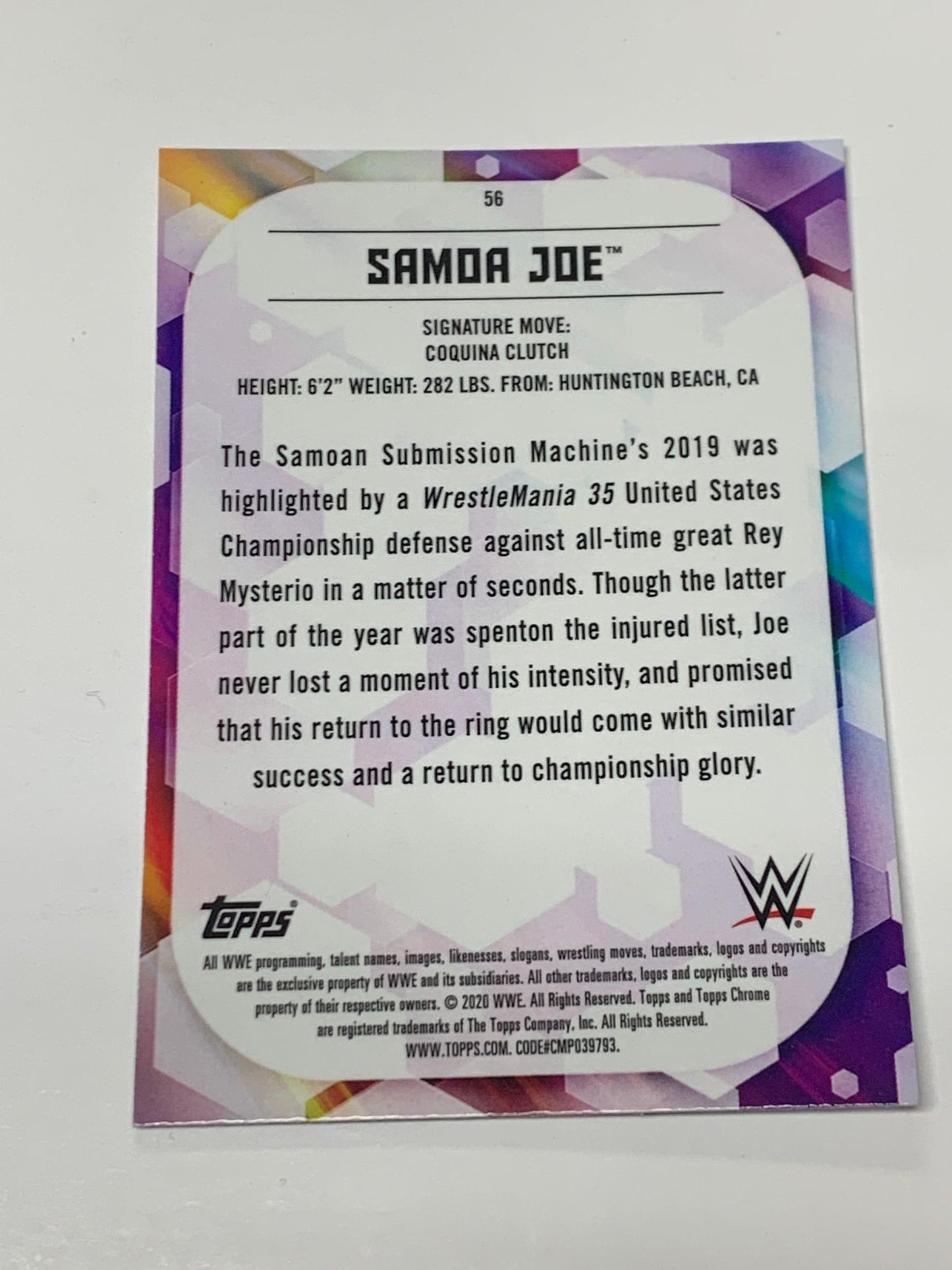 Samoa Joe 2020 WWE Topps Chrome X-Fractor Card #56