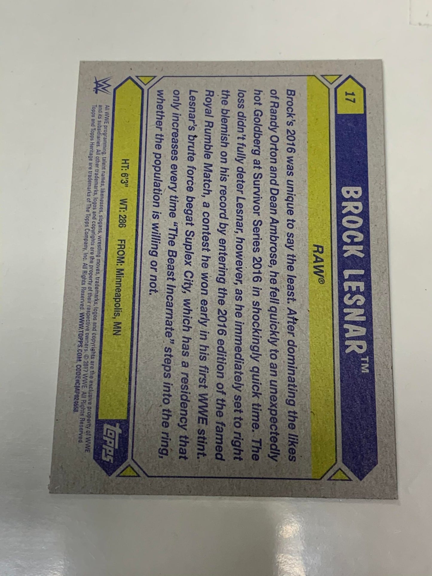 Brock Lesnar 2017 WWE Topps Card #17