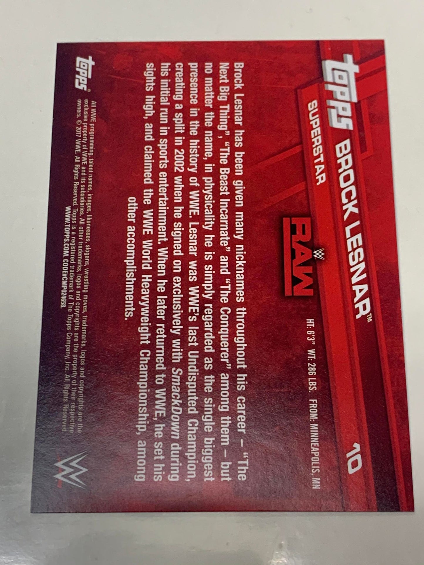 Brock Lesnar 2017 WWE Topps Card #10