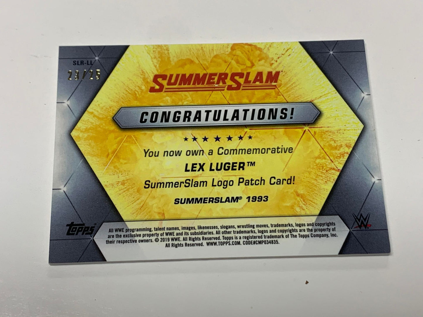 Lex Luger 2019 WWE Topps 1993 Summerslam Commemorative Logo Patch #/25