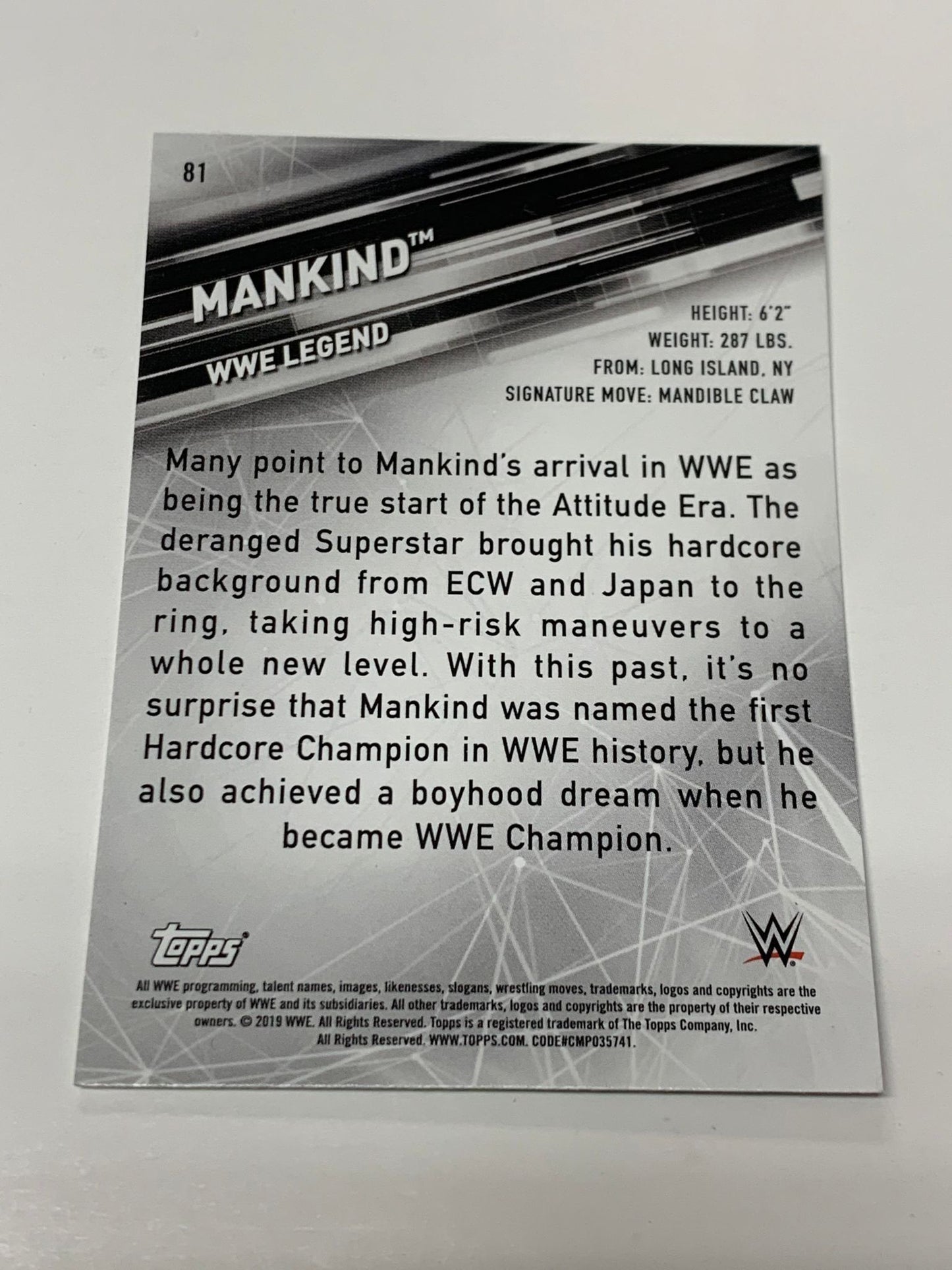 Mankind WWE 2019 Topps Green Parallel Card #81