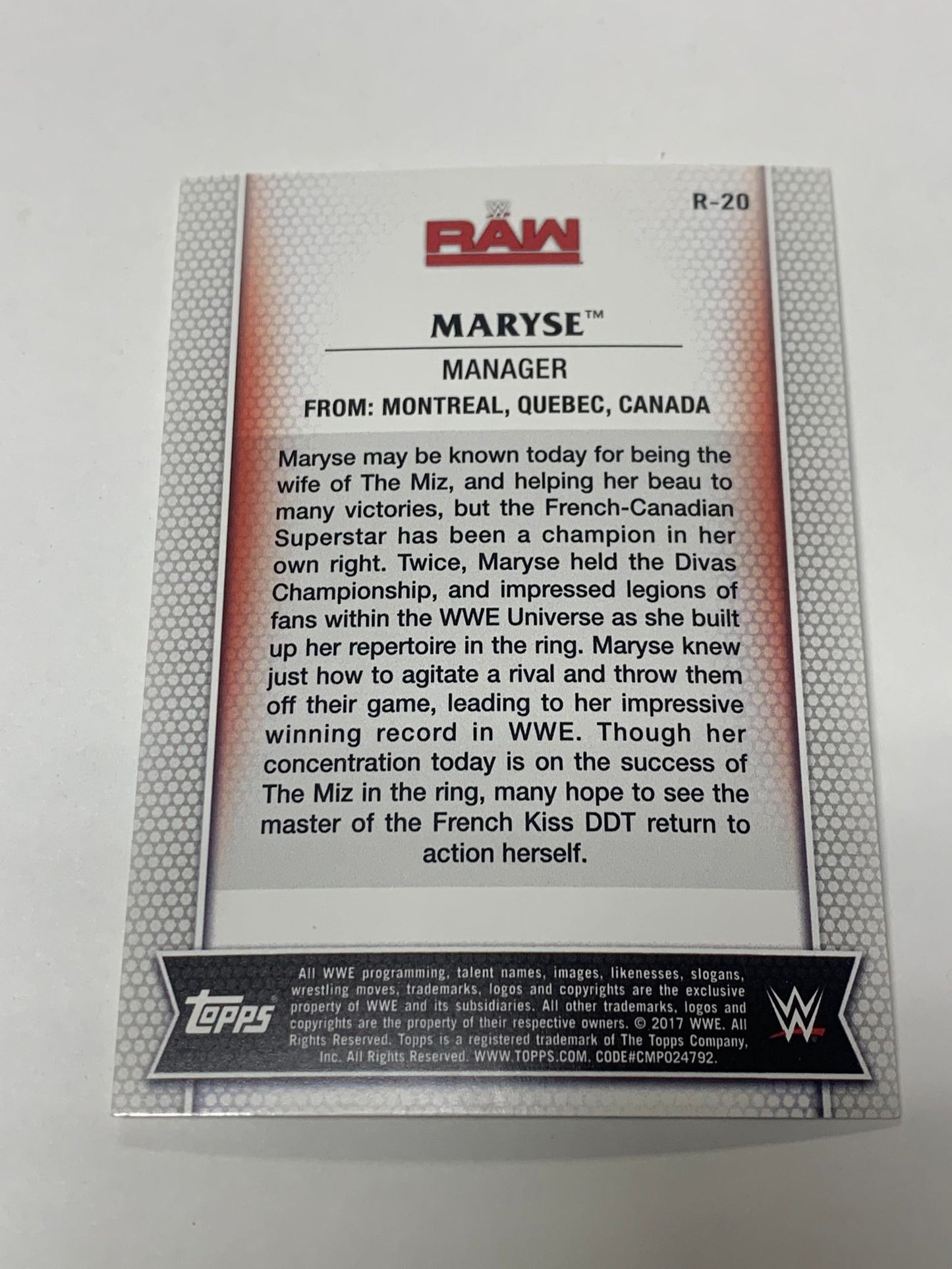 Maryse 2017 WWE Topps Card #R-20