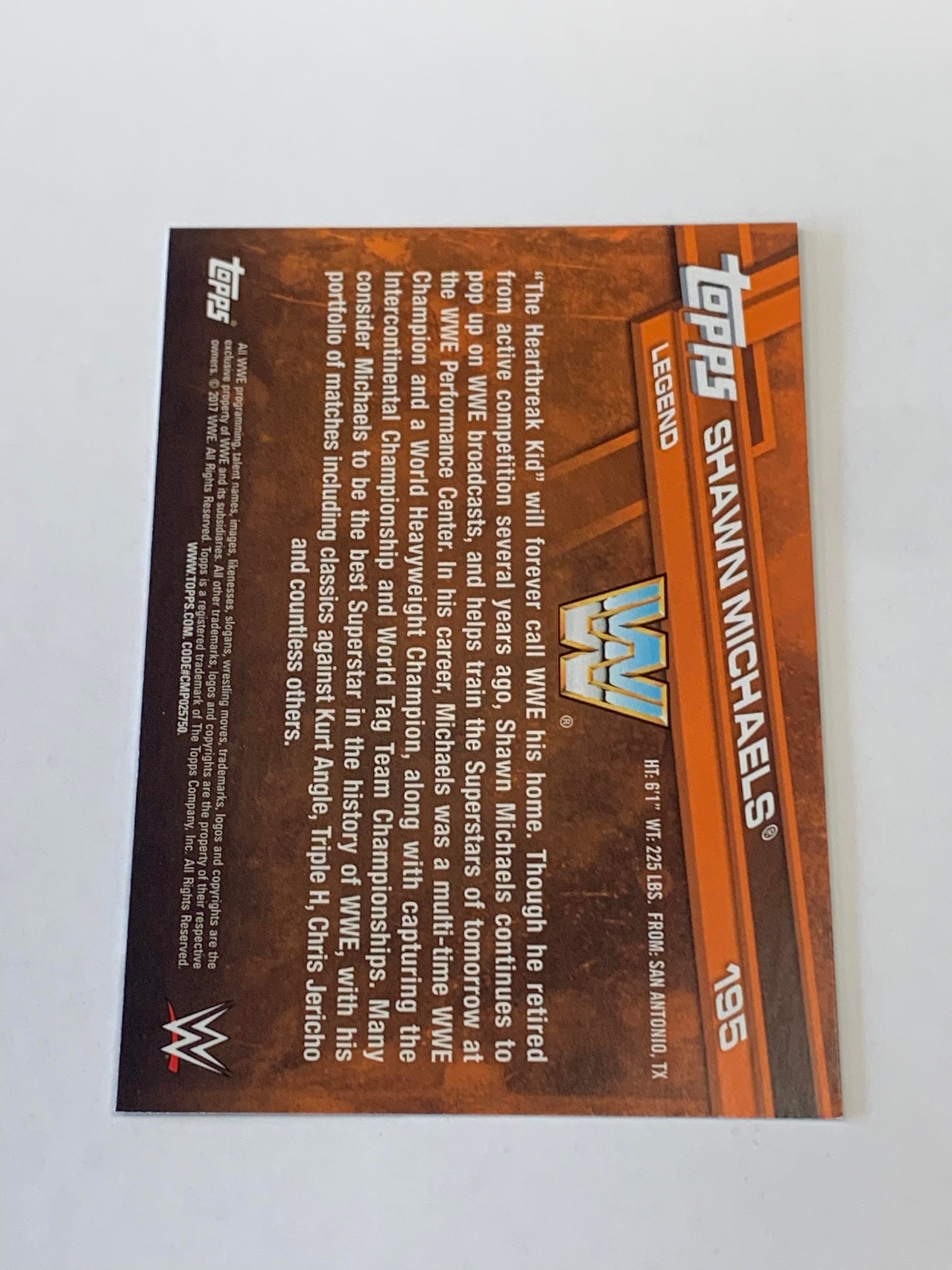 Shawn Michaels 2017 WWE Topps Bronze Parallel Card #195