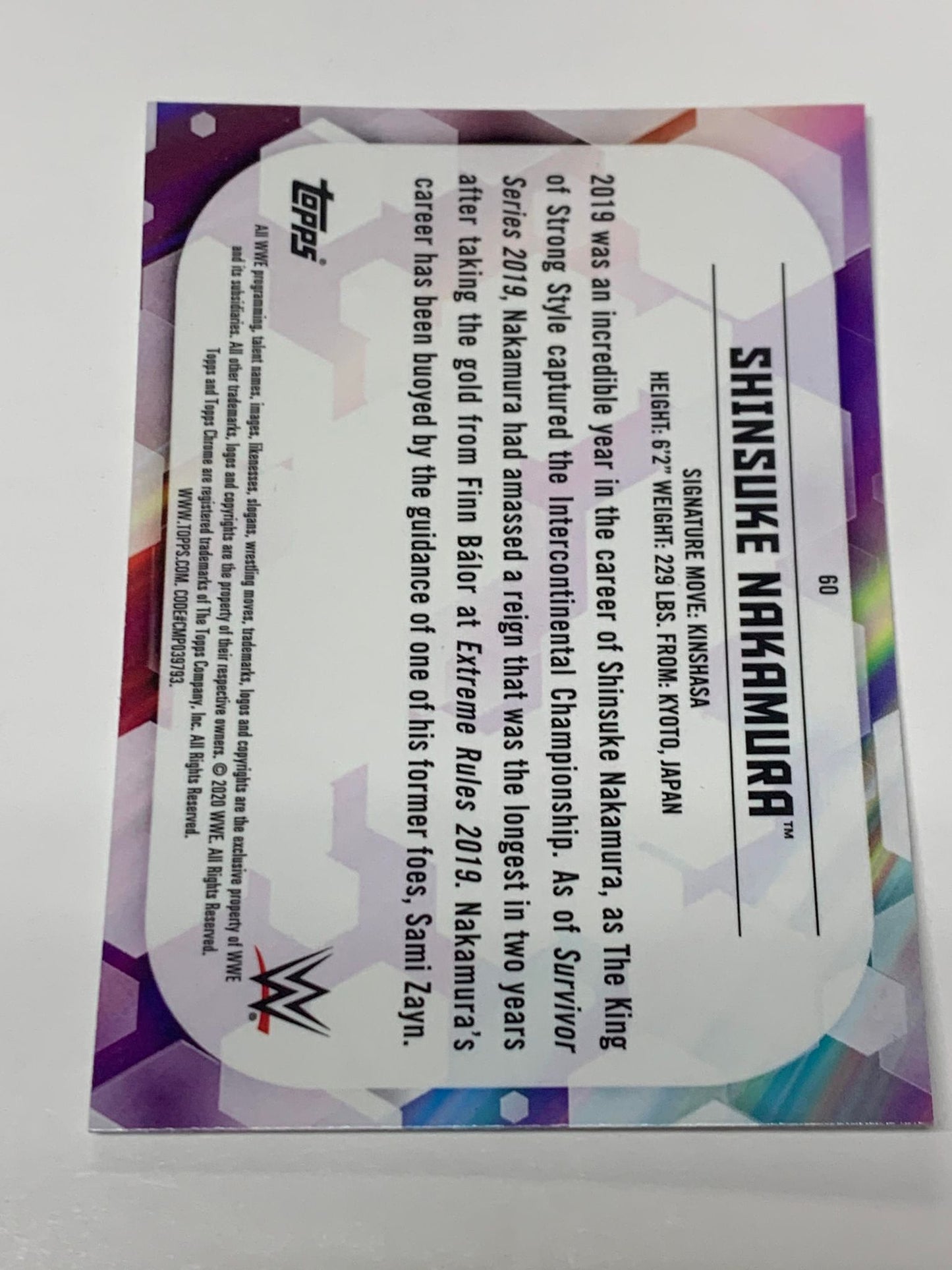 Shinsake Nakamura 2020 WWE Topps Chrome X-Fractor #60