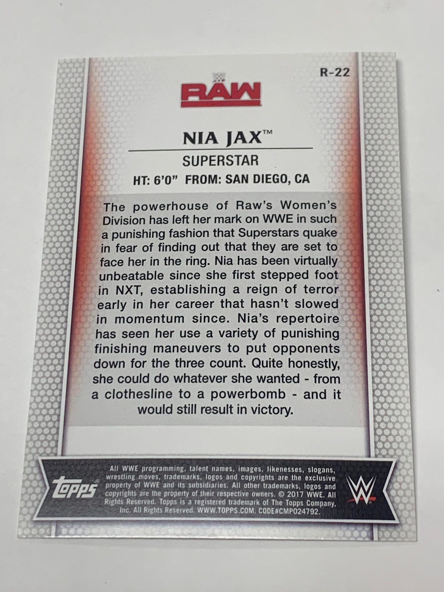 Nia Jax 2017 WWE Topps Card #R-22
