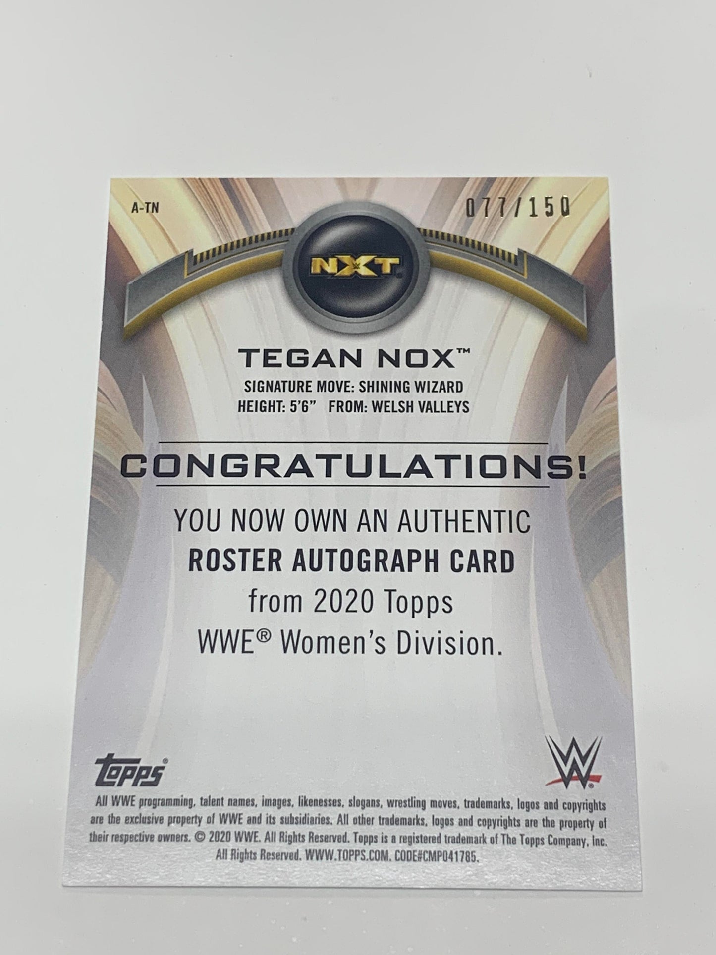 Tegan Nox 2020 WWE Woman’s Division On Card Auto RC #/150