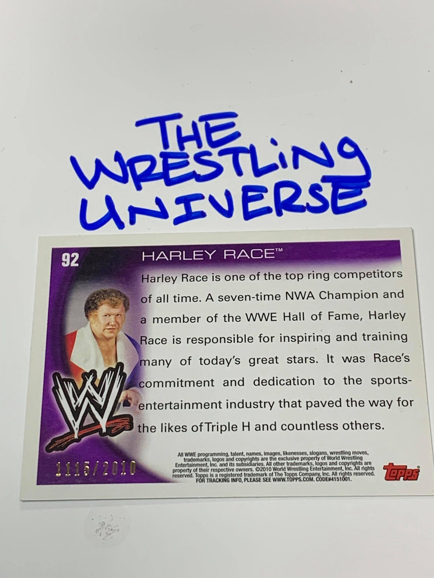 Harley Race WWE 2010 Topps Blue Parallel #92 Serial #1115/2010