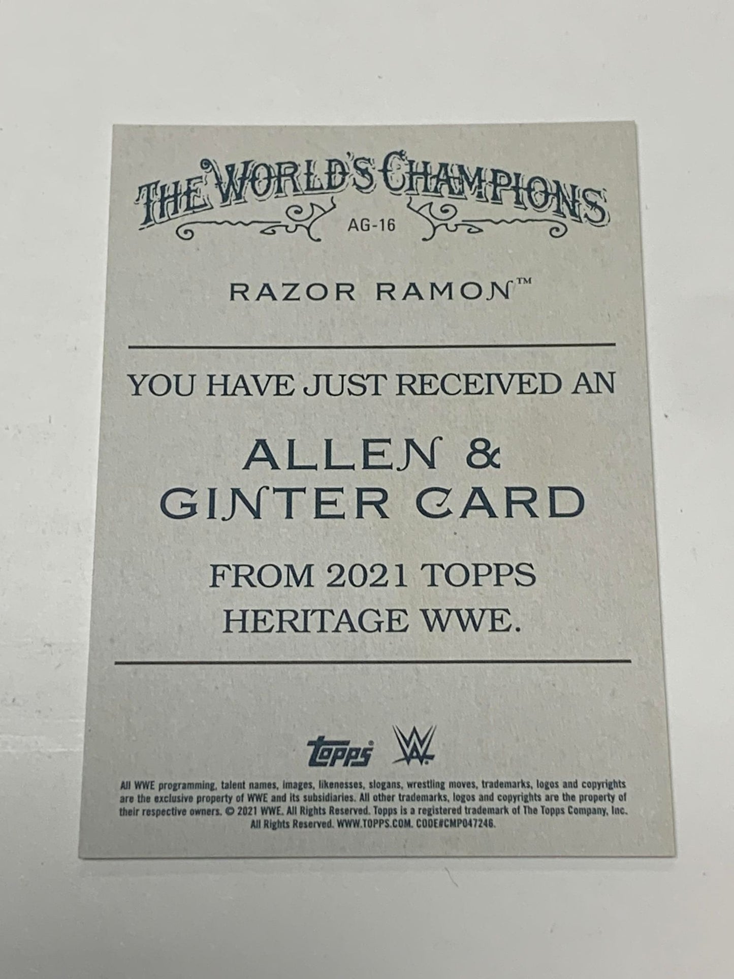 Razor Ramon 2021 WWE Topps Heritage Allen & Ginter Insert Card #AG-16