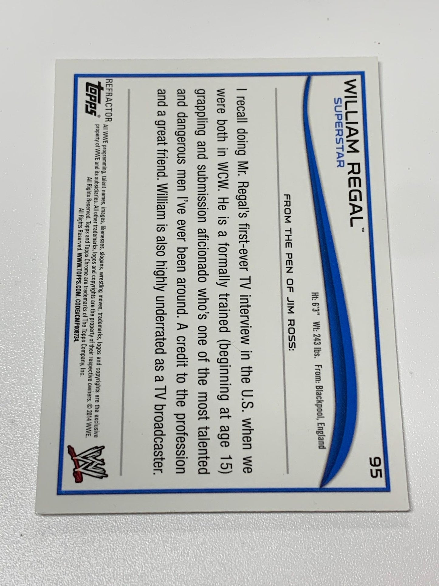 William Regal 2014 WWE Topps Chrome REFRACTOR #95