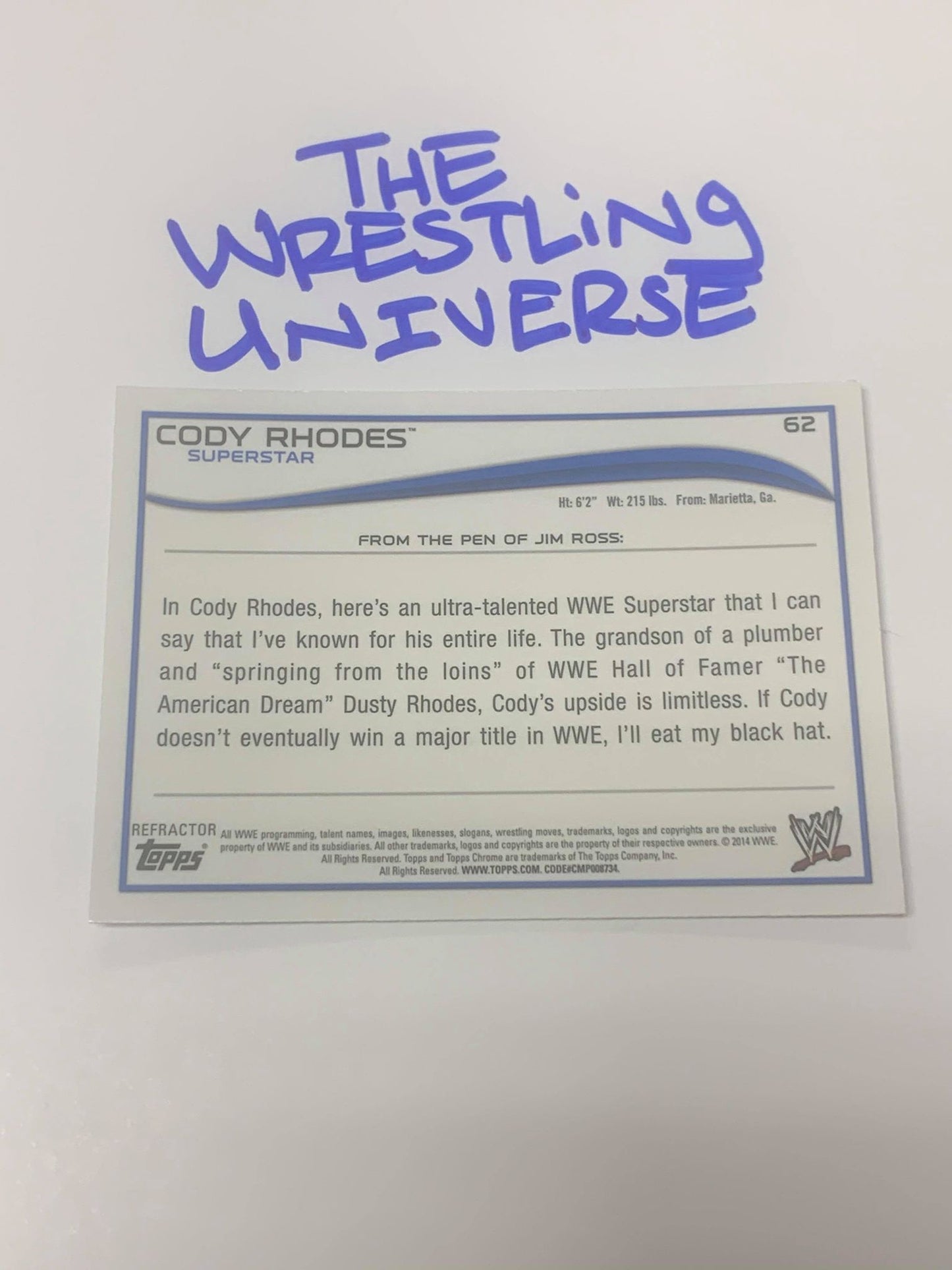 Cody Rhodes WWE 2014 Topps Chrome Refractor #62
