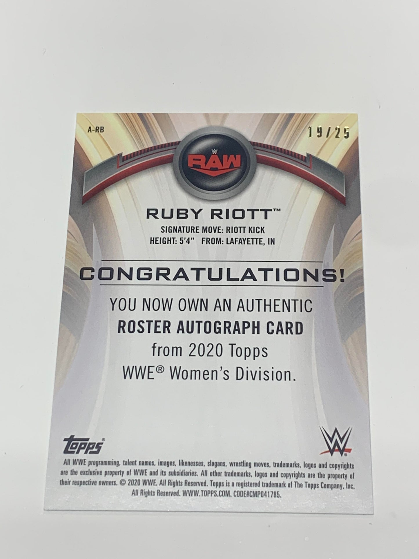 Ruby Riott 2020 WWE Topps Woman’s Division On Card Auto #/25