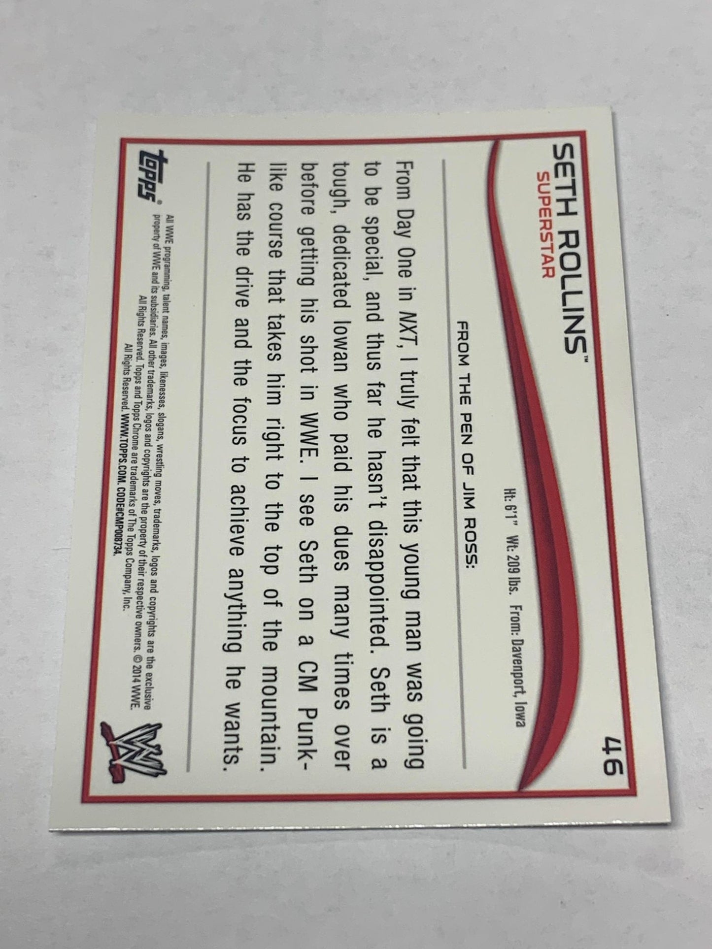 Seth Rollins 2014 WWE Topps Chrome Card #46