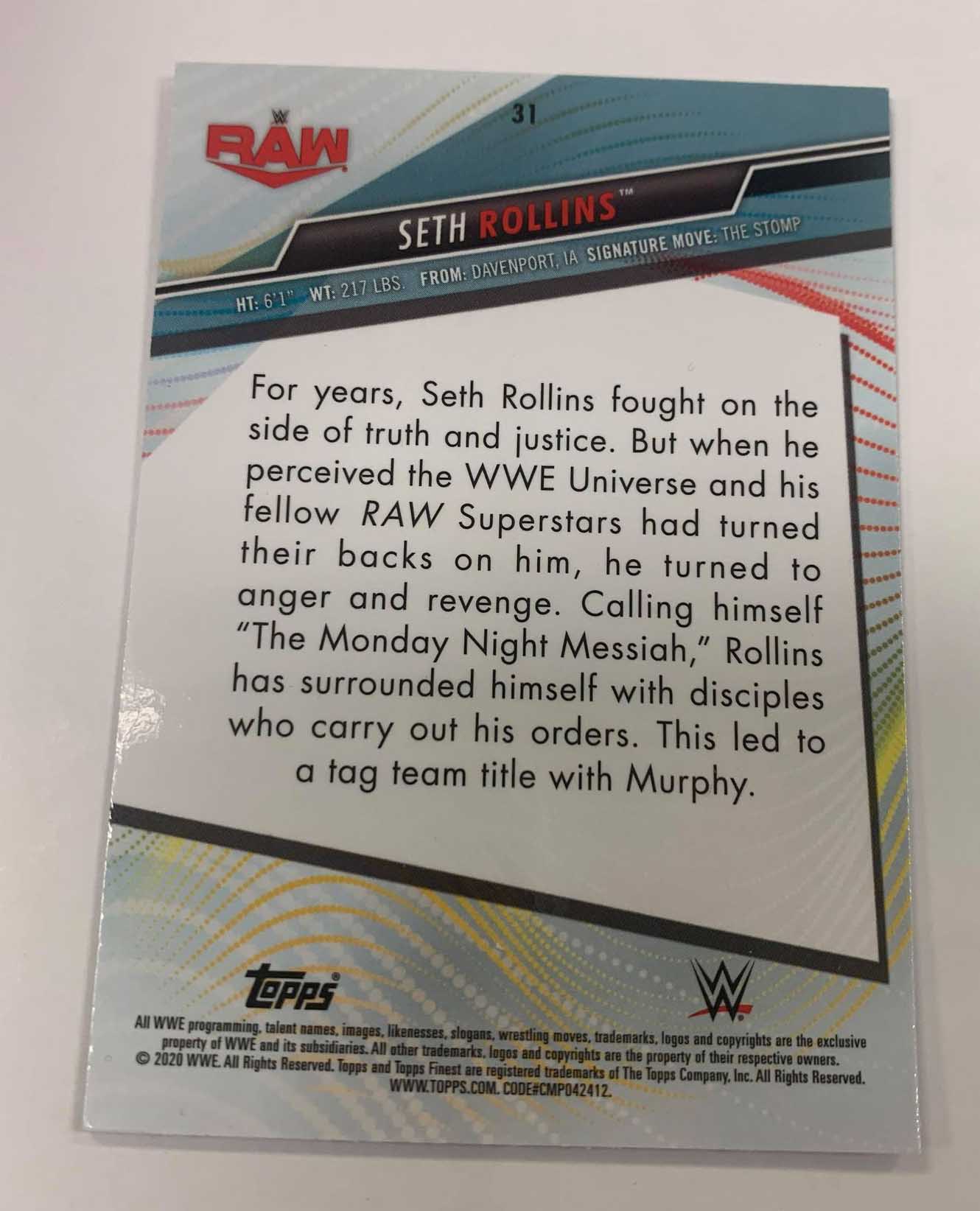 Seth Rollins 2020 Topps Finest X-Fractor Card #31
