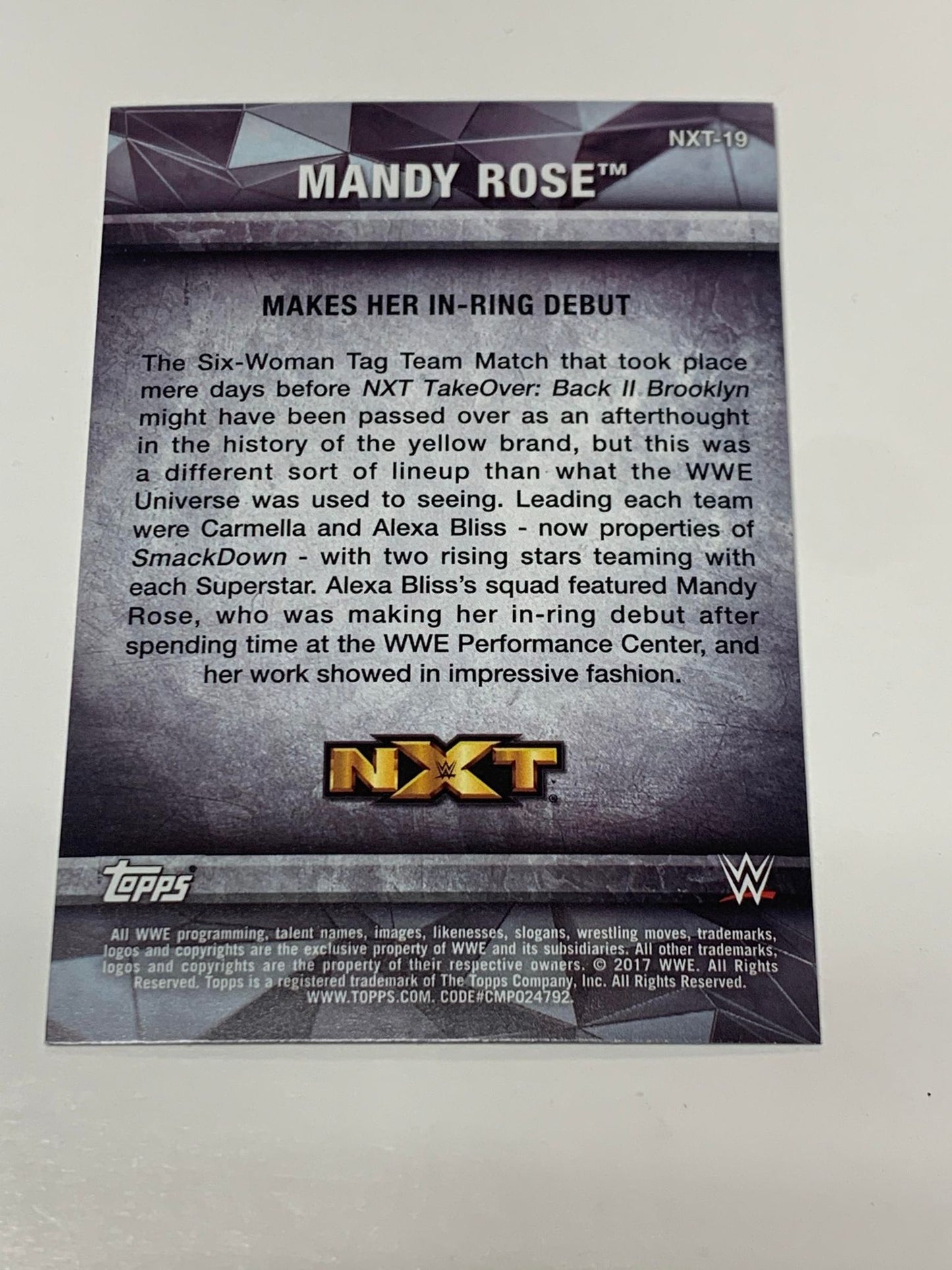 Mandy Rose 2017 WWE NXT Topps Card #NXT-19
