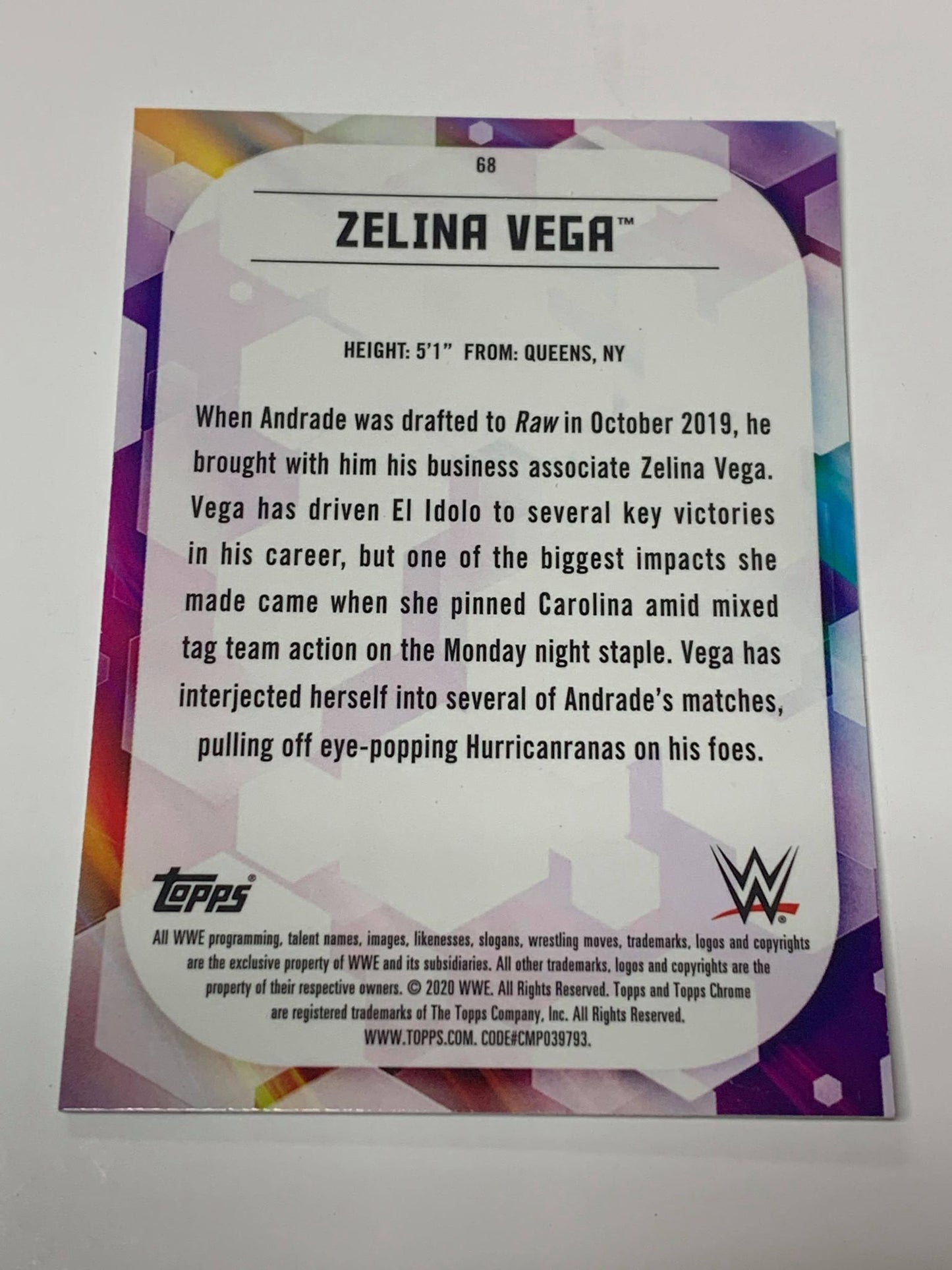 Zelina Vega 2020 WWE Topps Chrome Card #68
