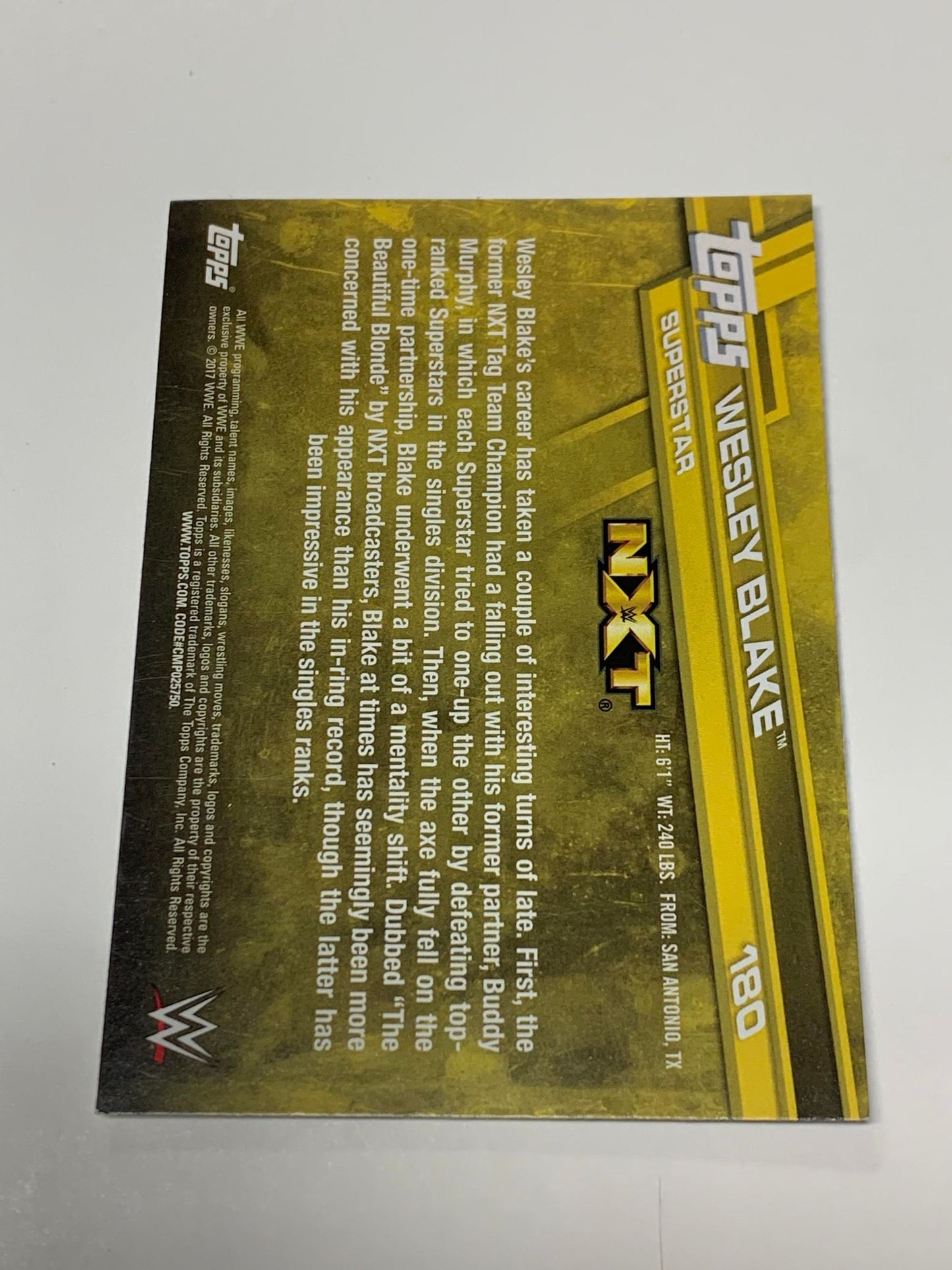 Wesley Blake 2017 WWE NXT Topps Card #180