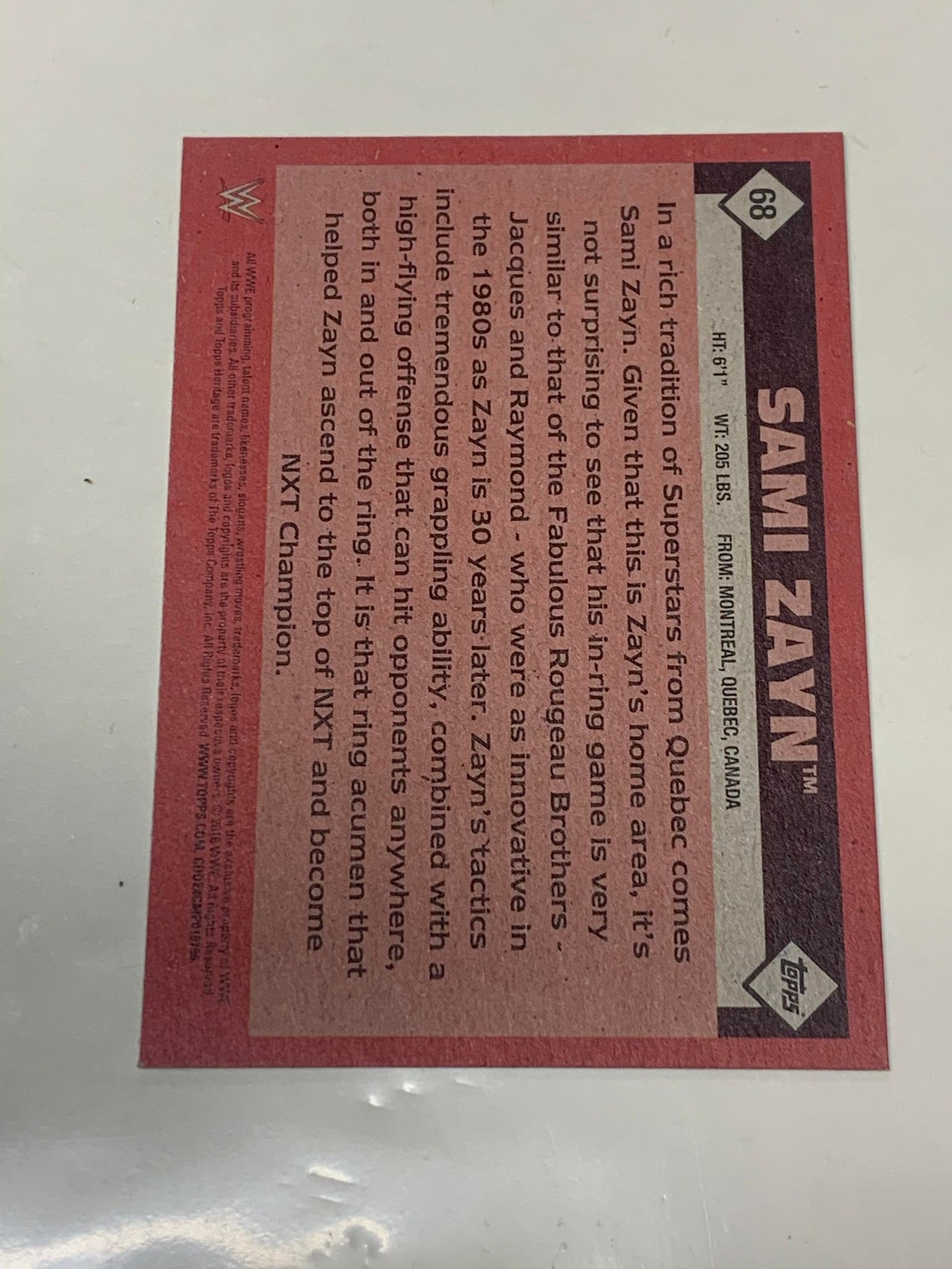 Sami Zayn 2016 WWE Topps Rookie Card #68