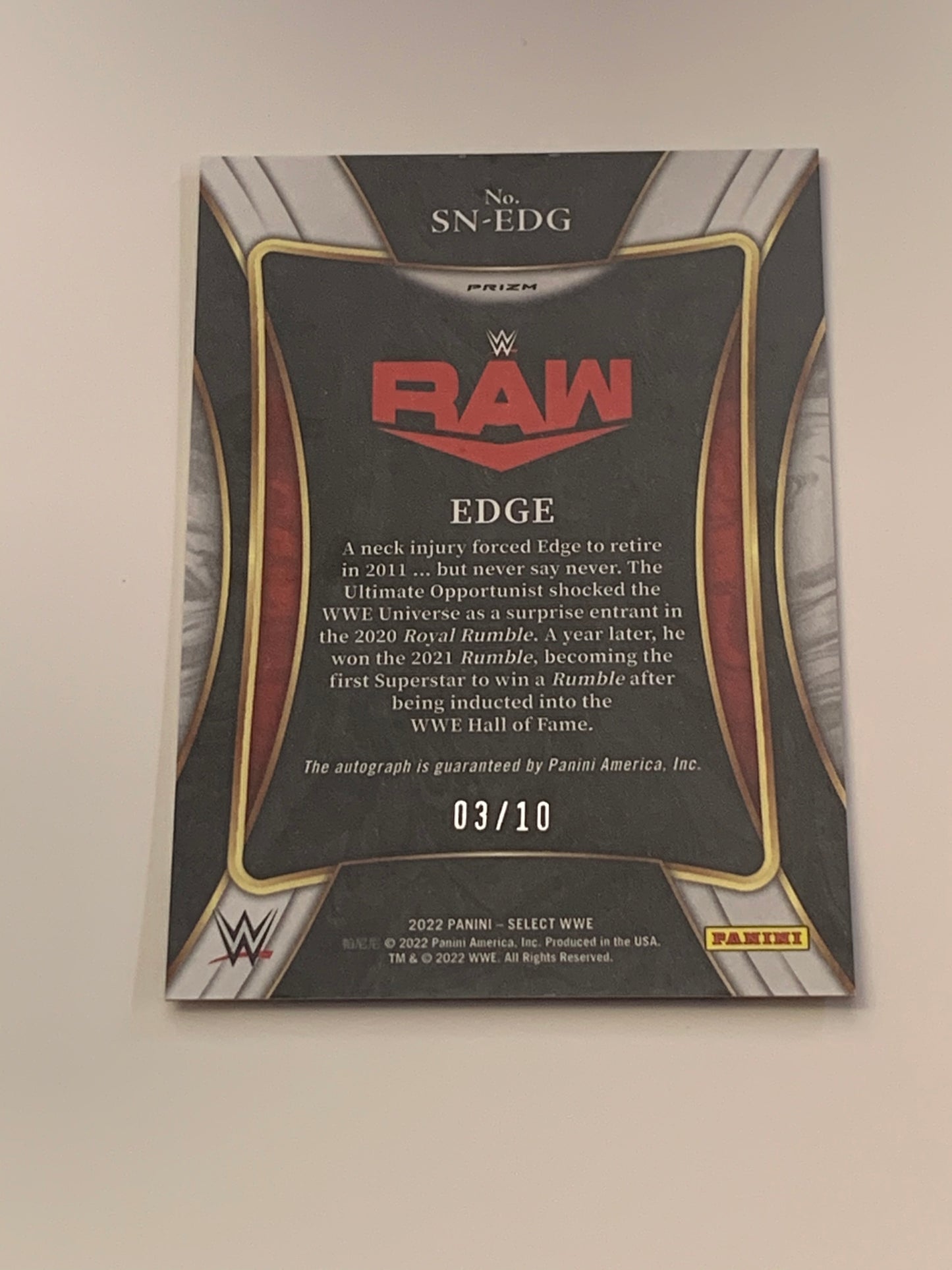 Edge 2022 WWE Select Gold Autograph Card Serial #3/10