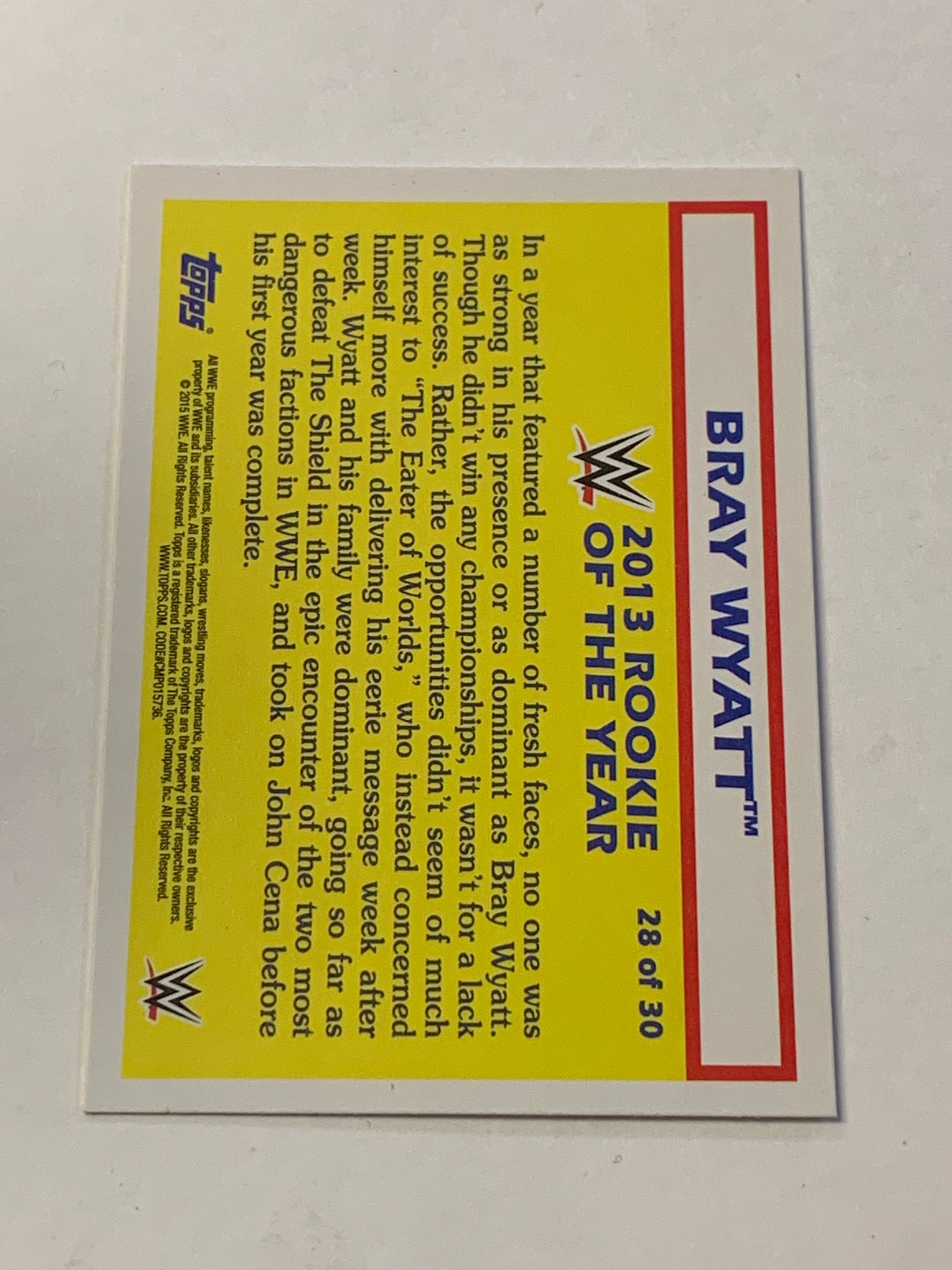 Bray Wyatt 2015 WWE Topps Heritage Rookie of The Year