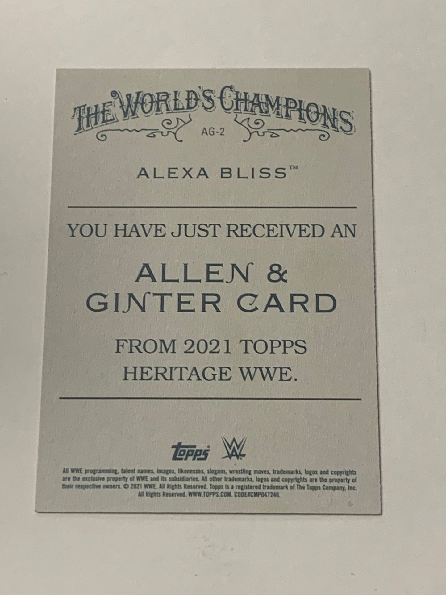 Alexa Bliss 2021 WWE Topps Heritage Allen & Ginter Card