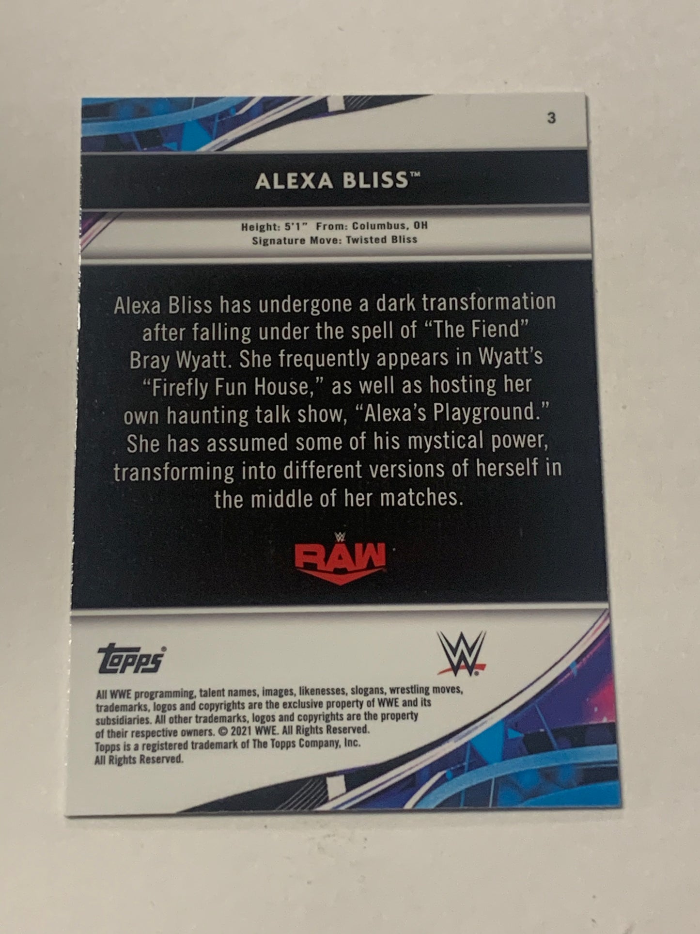Alexa Bliss 2021 WwE Topps Finest Card
